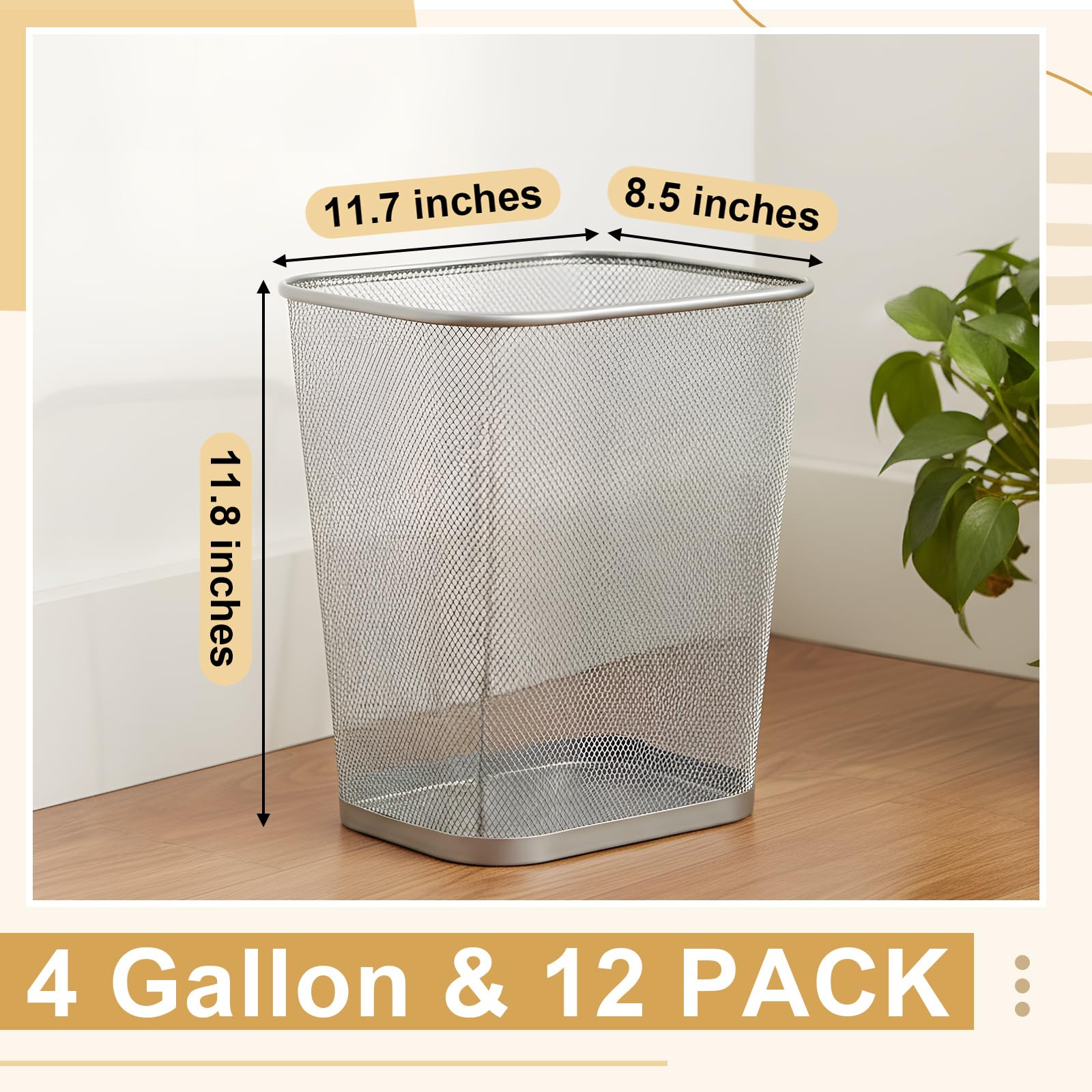 12 Pcs Sliver Mesh Trash Cans Bulk (12 Count)