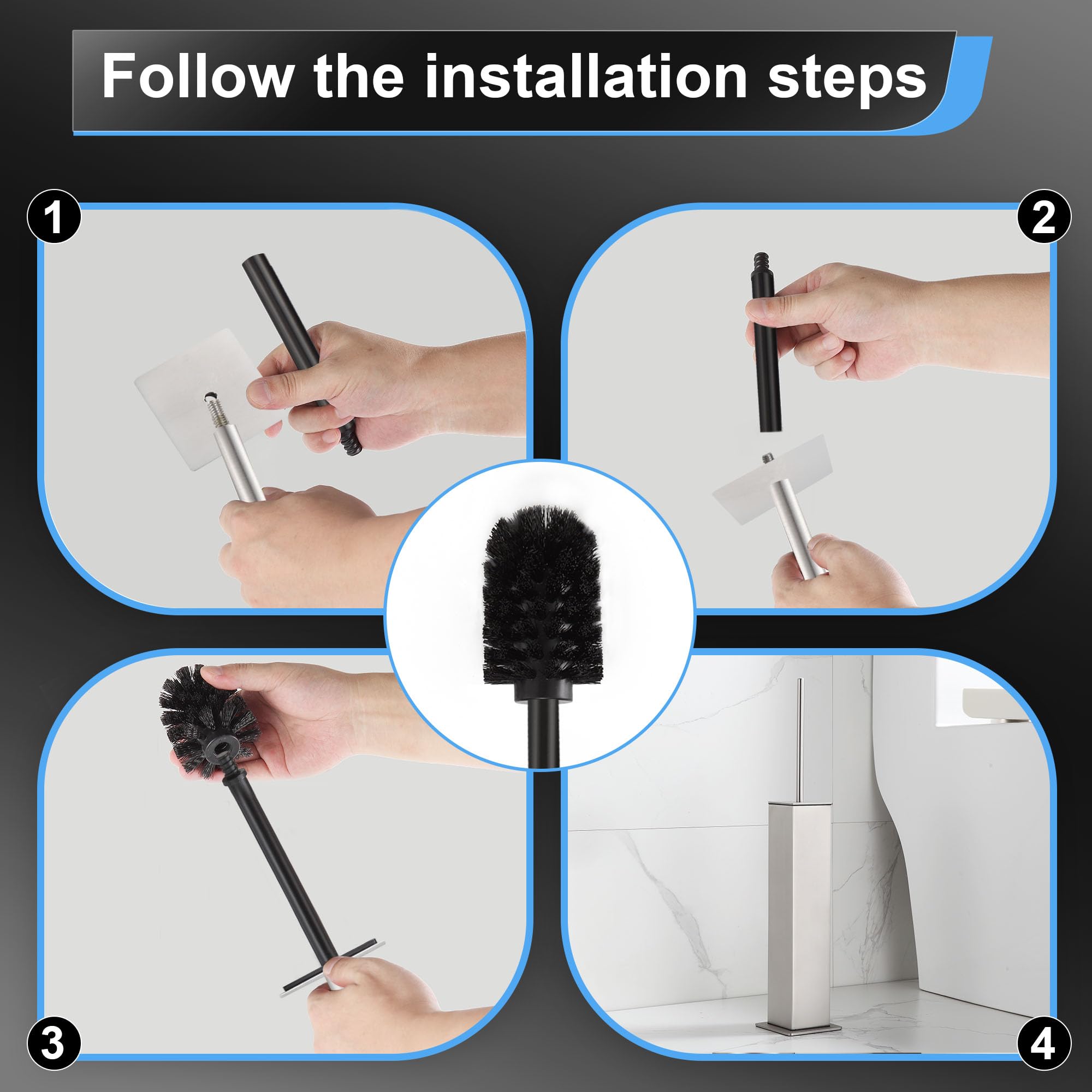 Toilet Brush and Holder Set Brushed Nickel Stainless Steel 304 Square Freestanding Toilet Brush for Bathroom