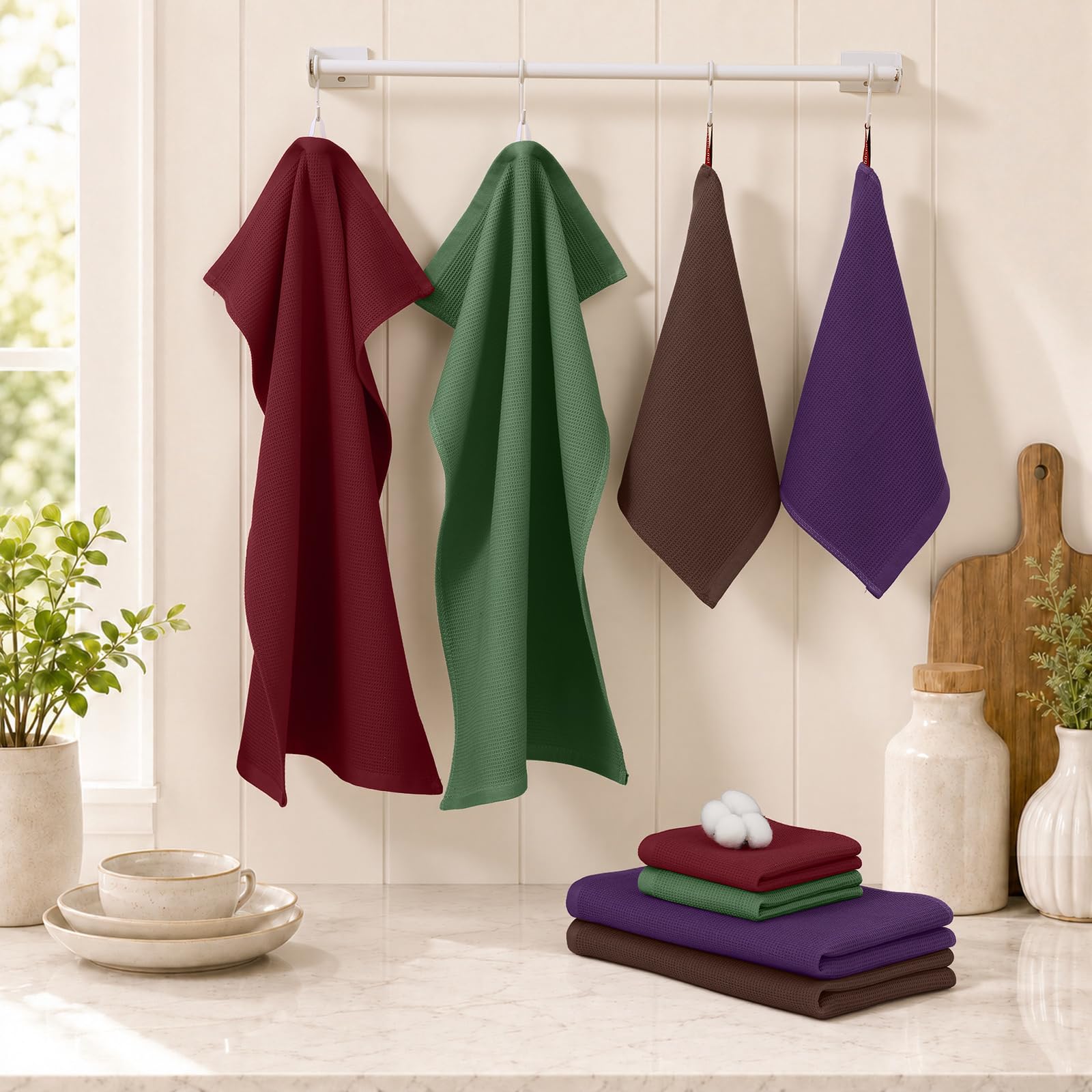100% Cotton Kitchen Towels and Dishcloths Set (8 Count)