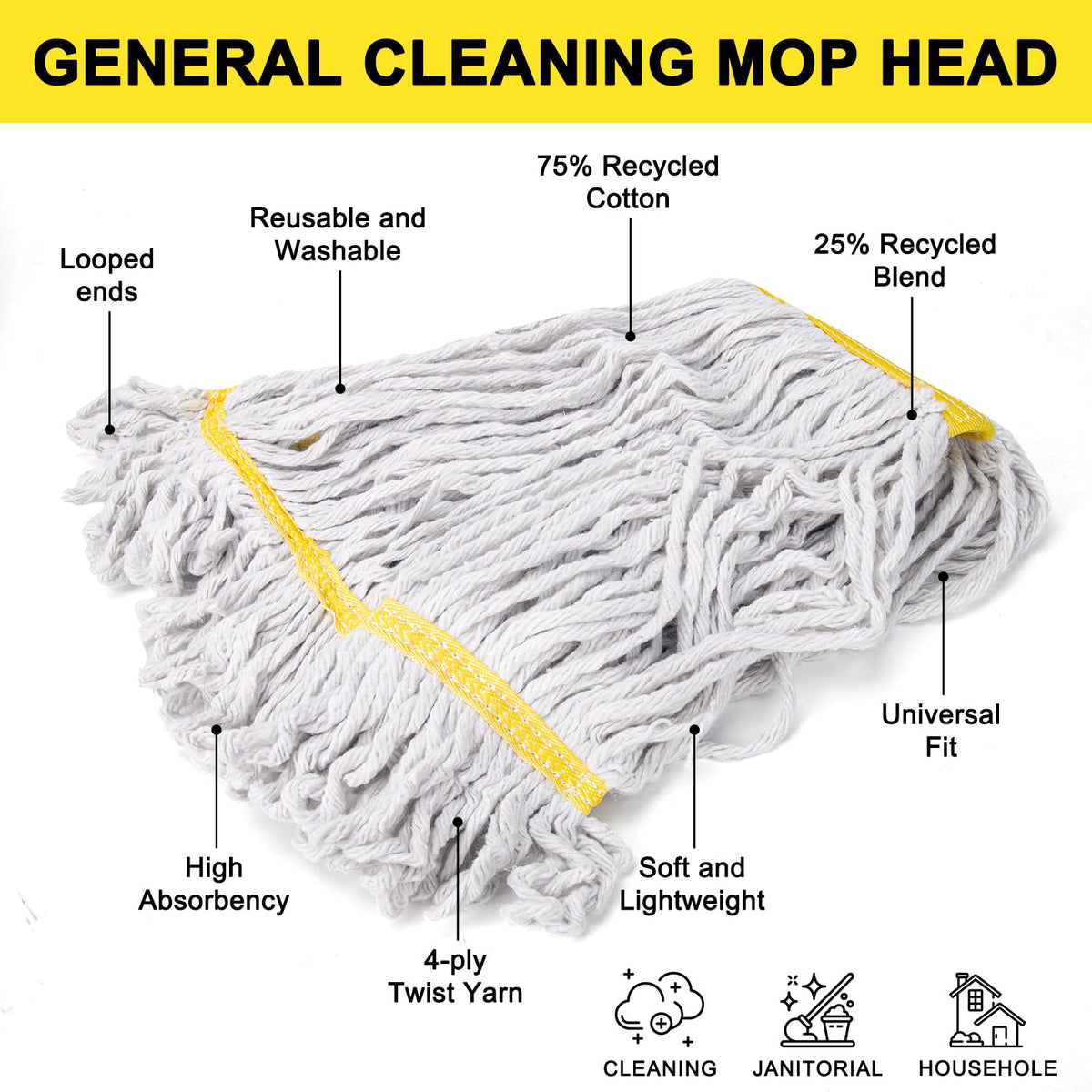 3 Pack Heavy Duty Commercial Mop Head Replacement - ModHome Supplies
