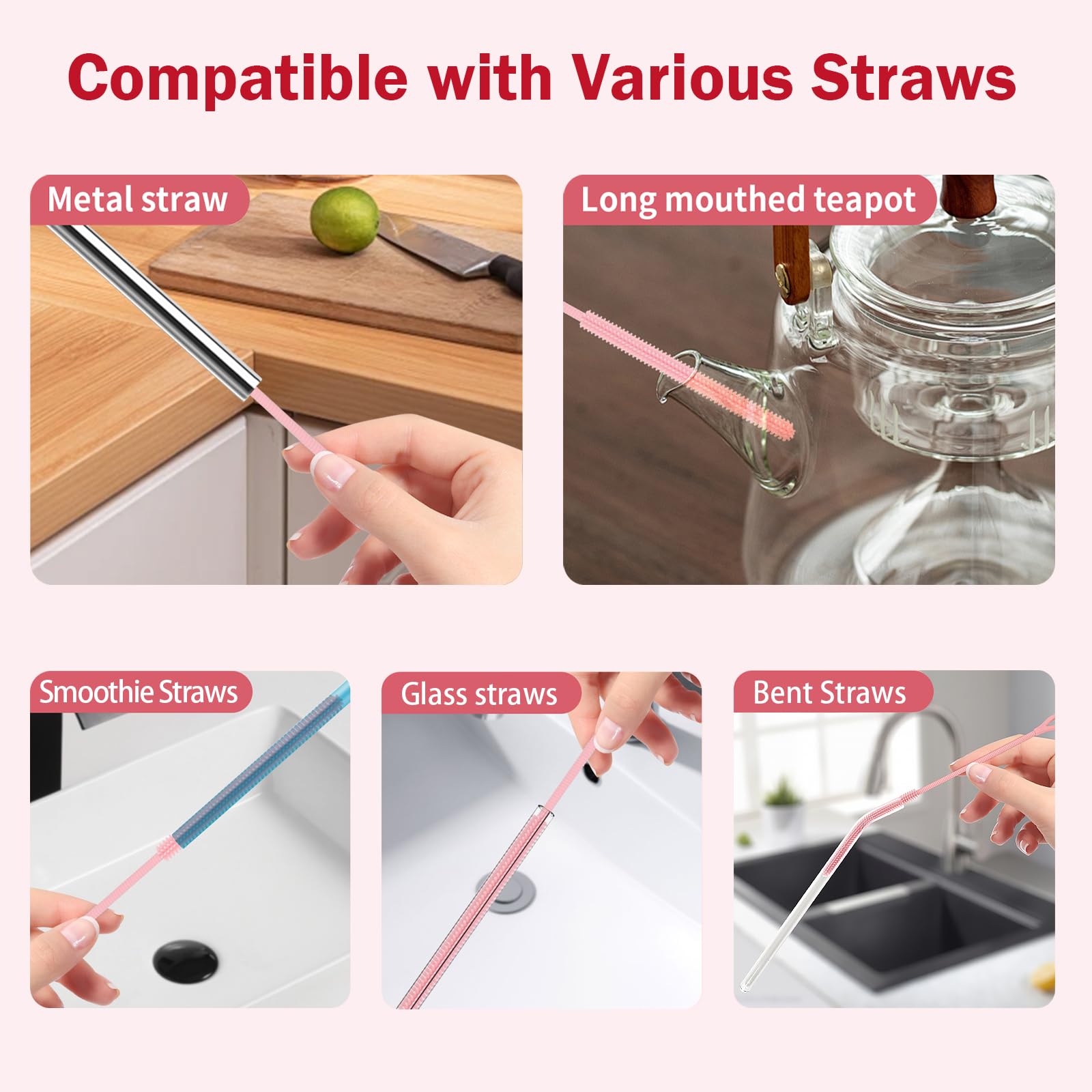 2Pcs Silicone Straw Cleaner Brush (2 Count)