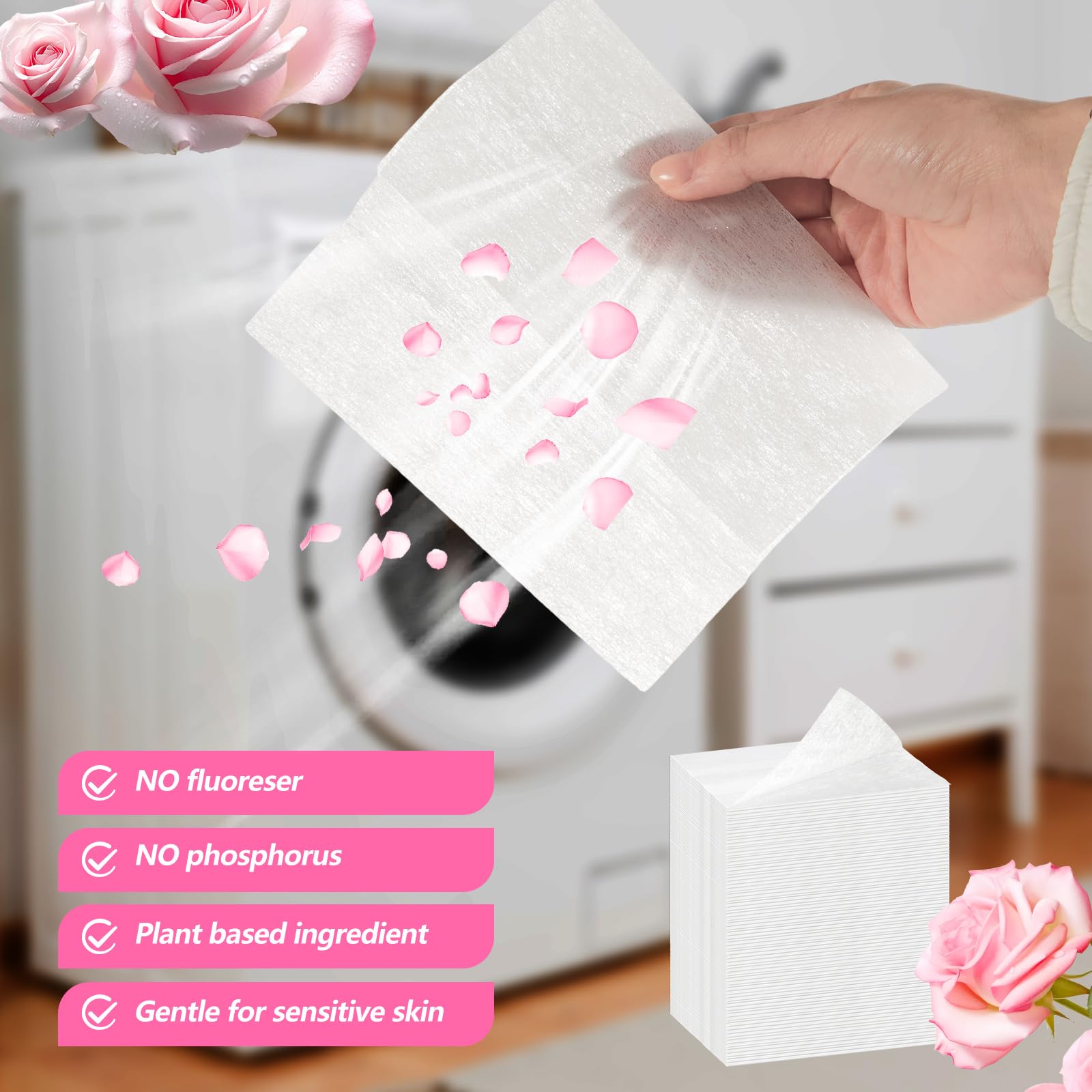 600 Count Dryer Sheets Bulk Fabric Softener Rose Scent Dryer Sheets Naturally Softens and Removes Static Cling