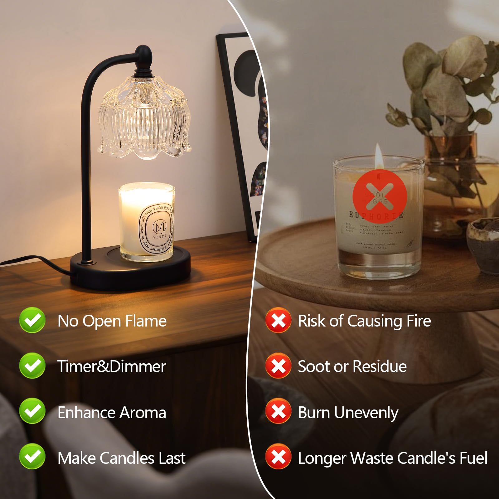 Black Candle Warmer Lamp with Timer and Dimmer