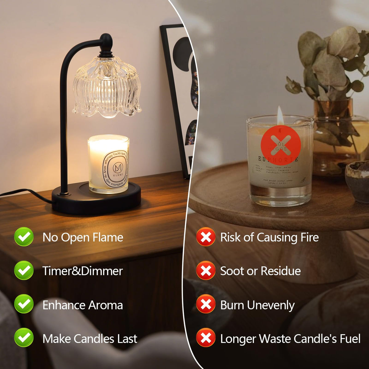 Black Candle Warmer Lamp with Timer and Dimmer