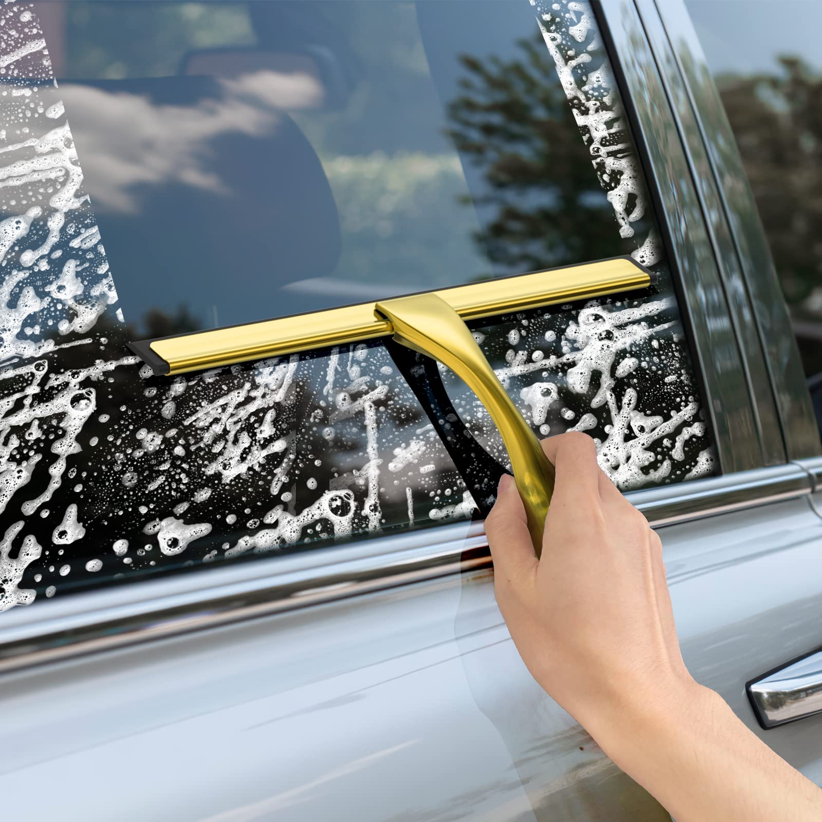 All Purpose Stainless Steel Shower Squeegee for Shower Doors with 2 Adhesive Hooks
