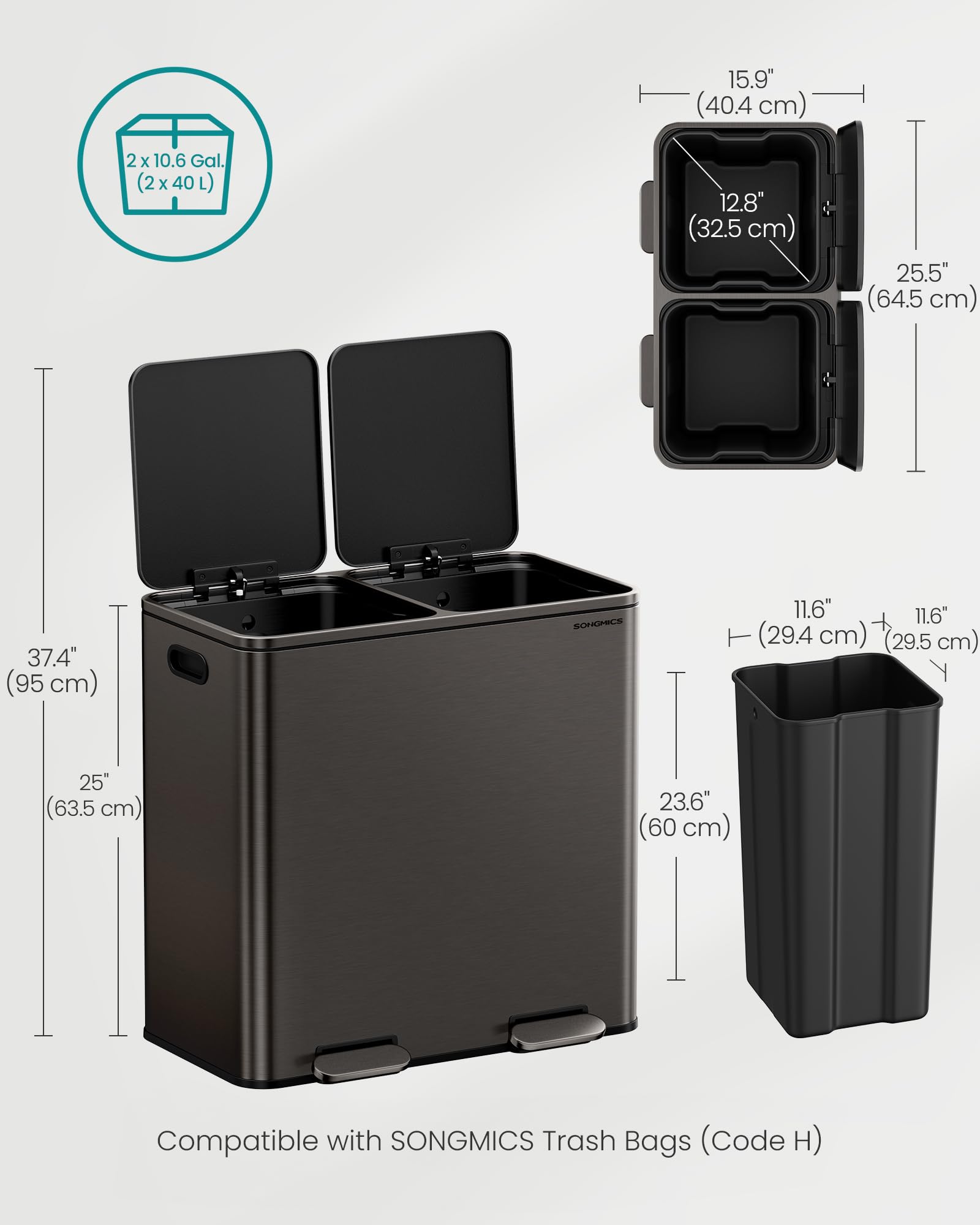 Trash Can 2 x 10.6 Gallon