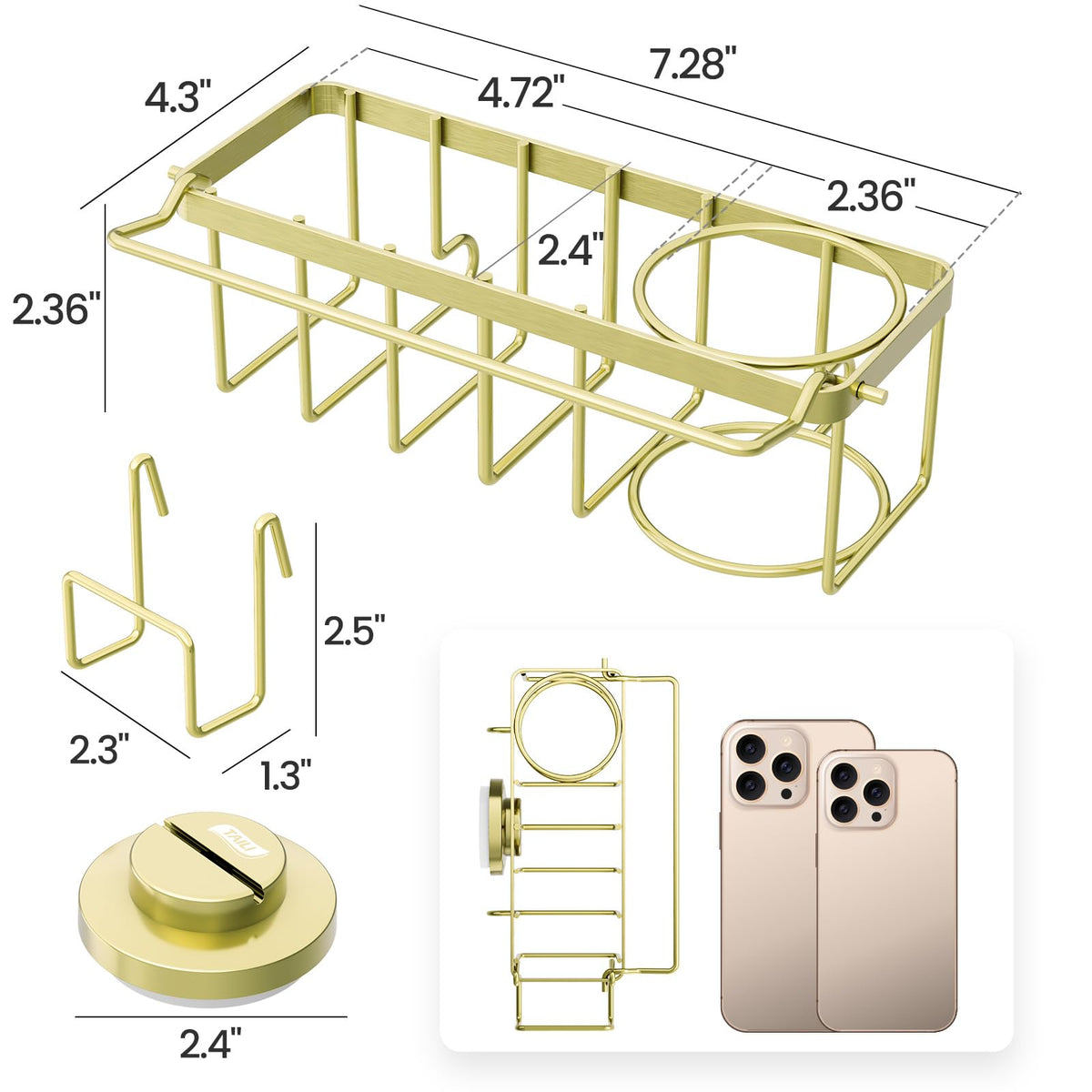 4-in-1 Sink Sponge Holder for Kitchen with Strong Suction Cup-Gold