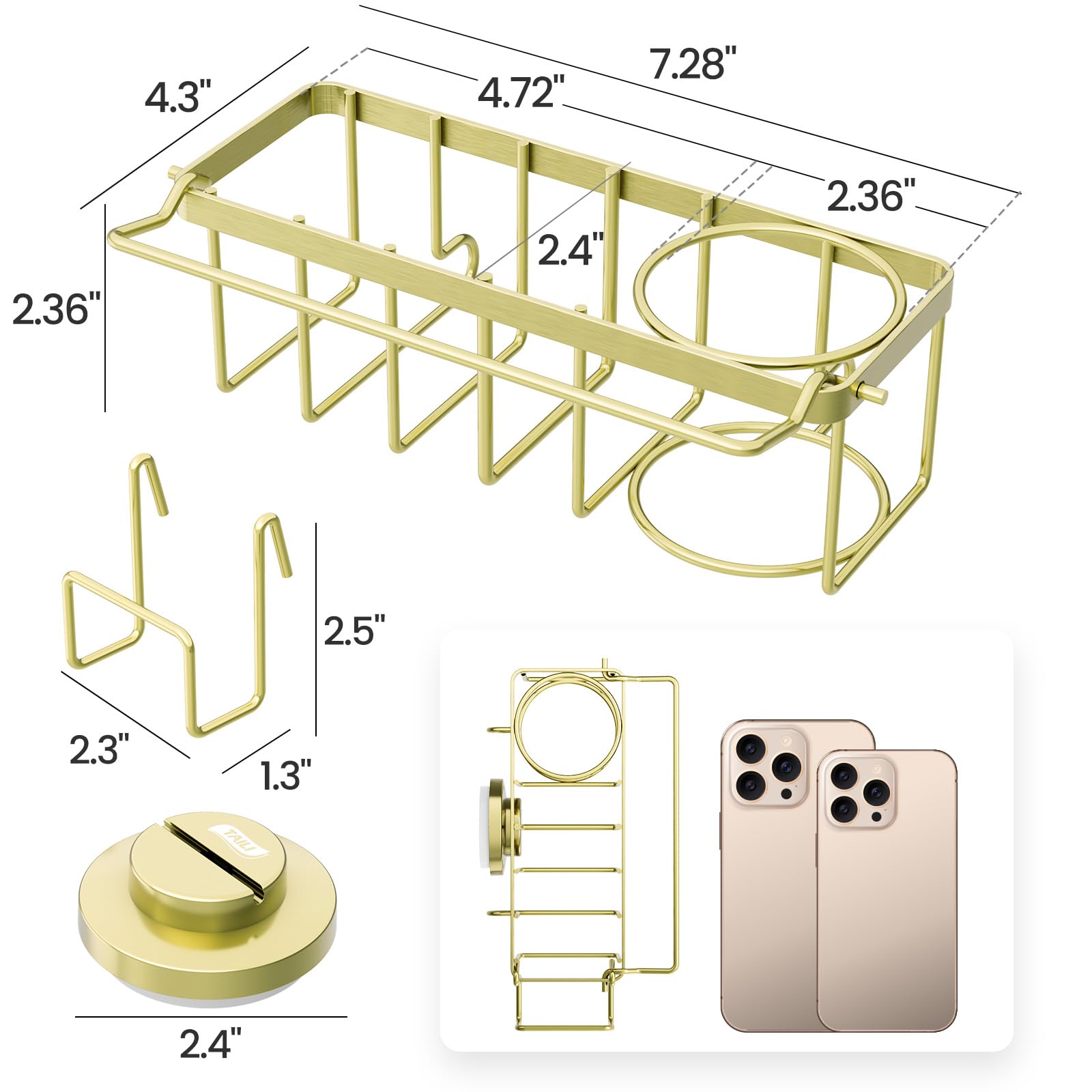 4-in-1 Sink Sponge Holder for Kitchen with Strong Suction Cup-Gold