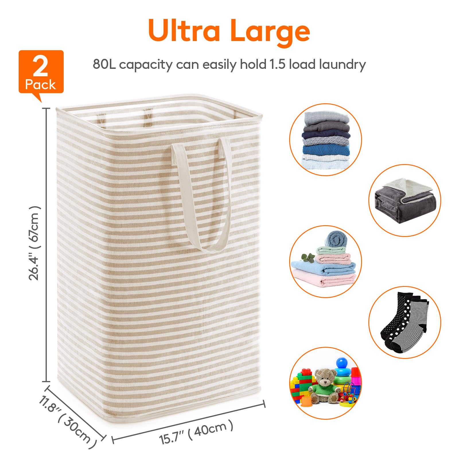 2 Pack Laundry Basket 80L Each (2 Count)