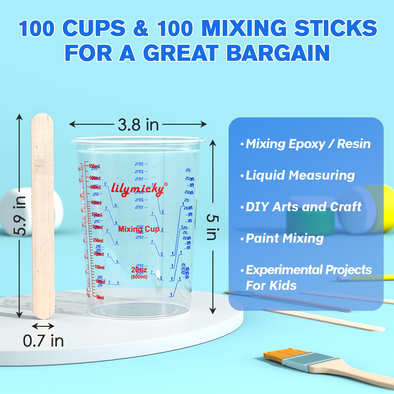 100 Pack Plastic Mixing Cups (100 Count)