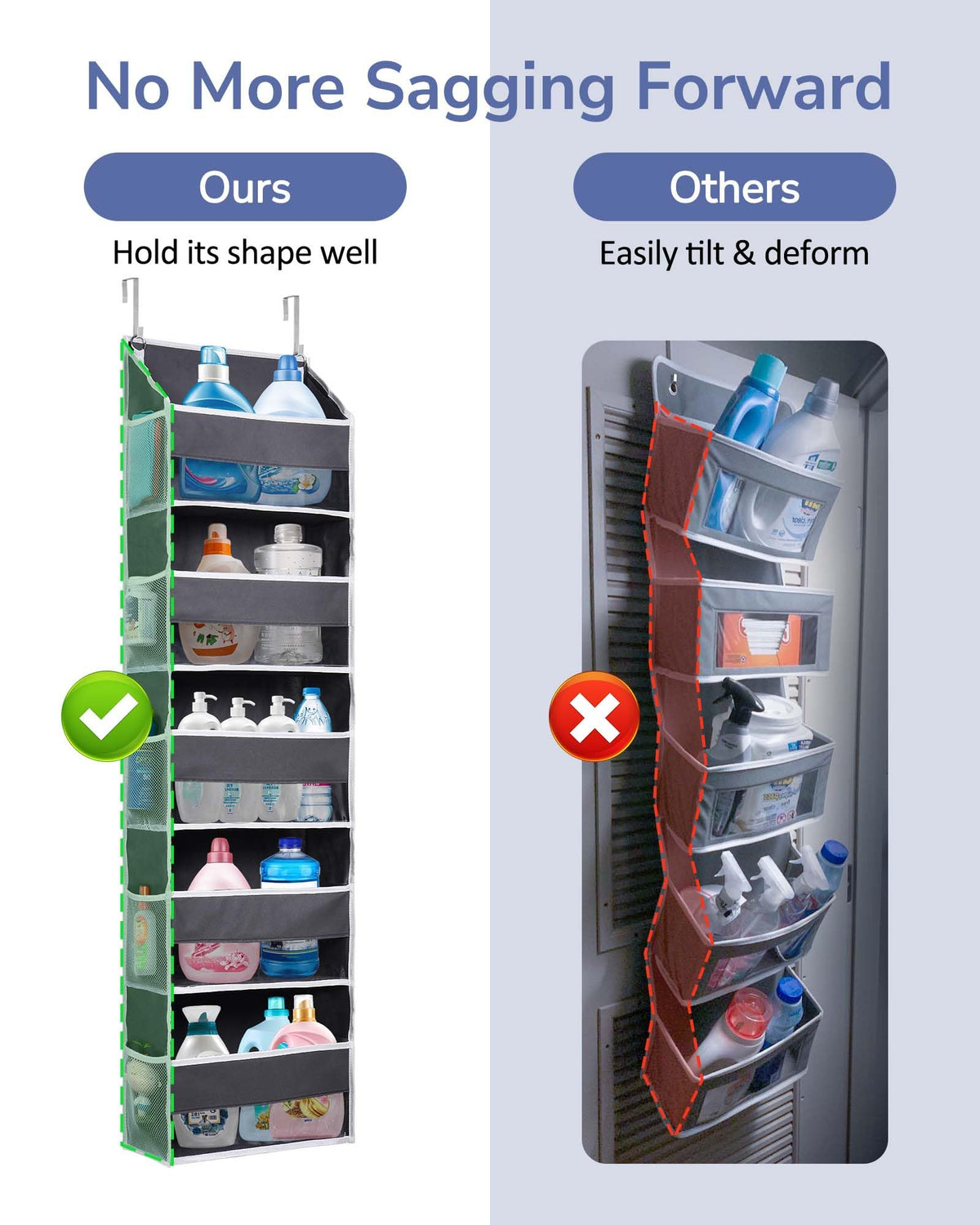 1 Pack Over Door Organizer with 5 Large and 10 Mesh Side Pockets