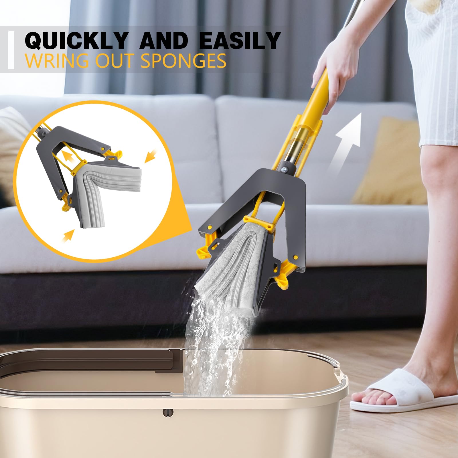 PVA Sponge Mops for Floor Cleaning with 3 Squeeze Mop Heads