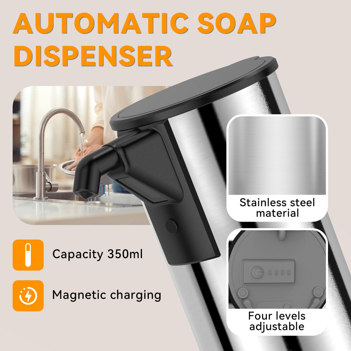 Stainless Steel Touchless Automatic Soap Dispenser 12 oz