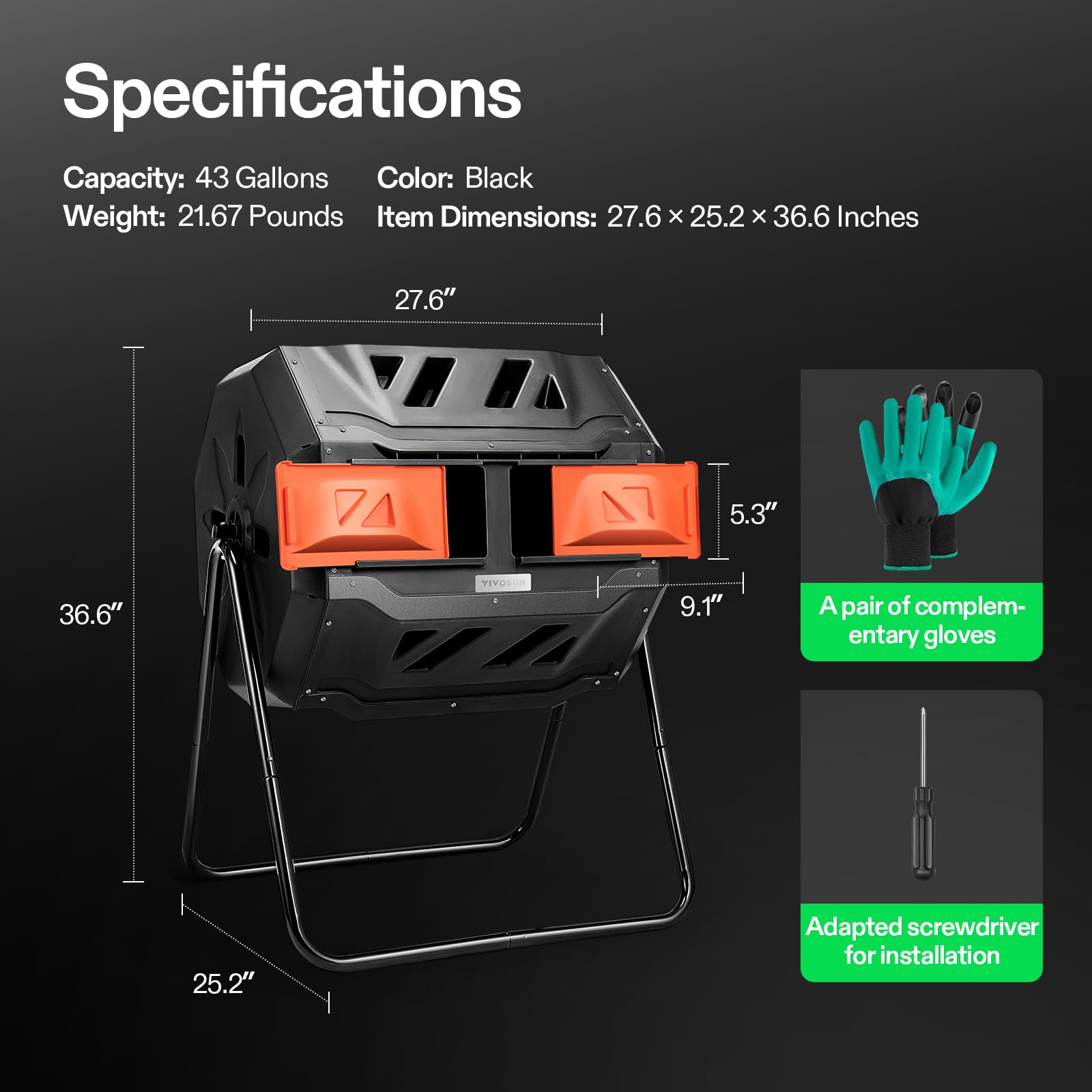 Outdoor Tumbling Composter Dual Rotating Batch Compost Bin