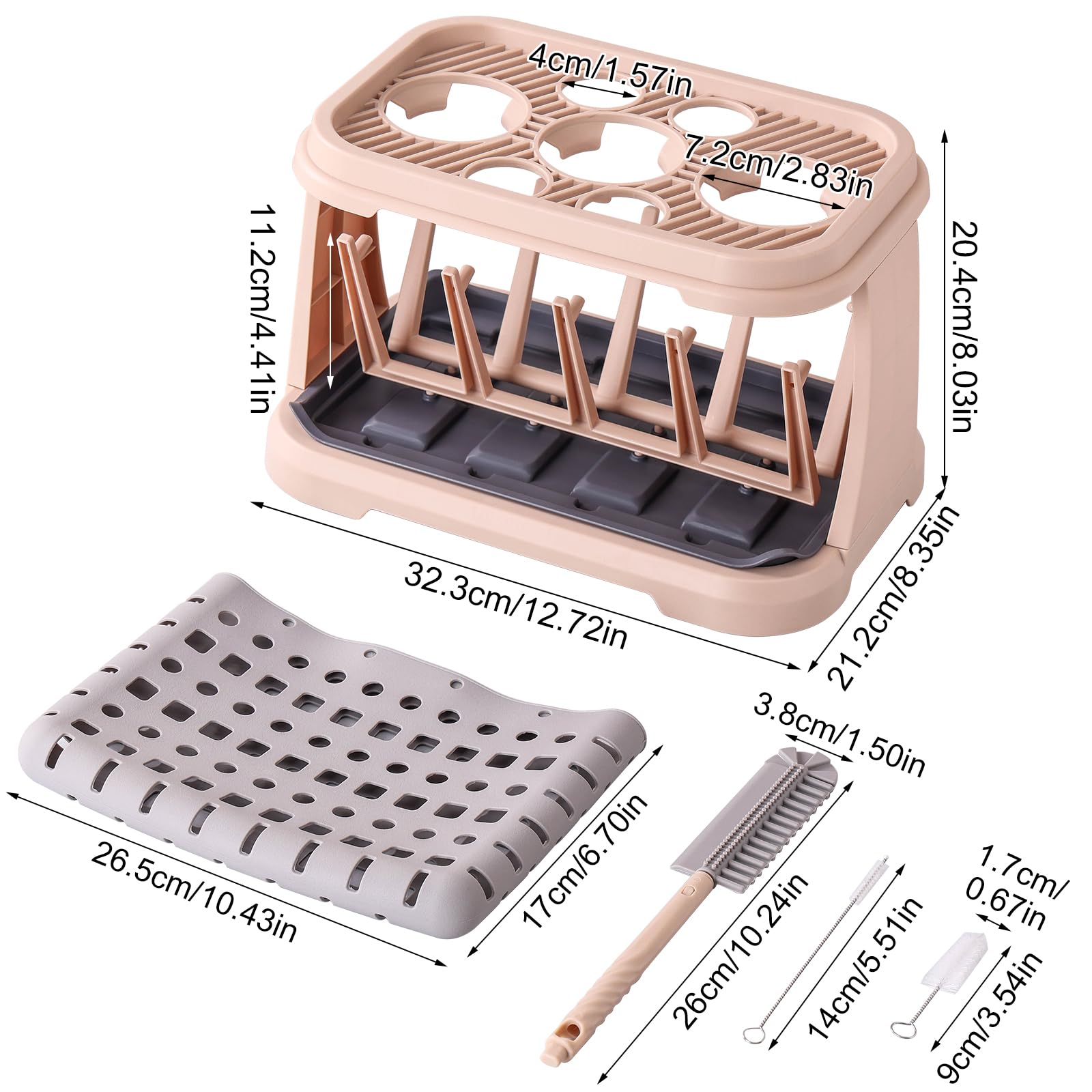 Baby Bottle Drying Rack with Brush & Dishwasher Basket