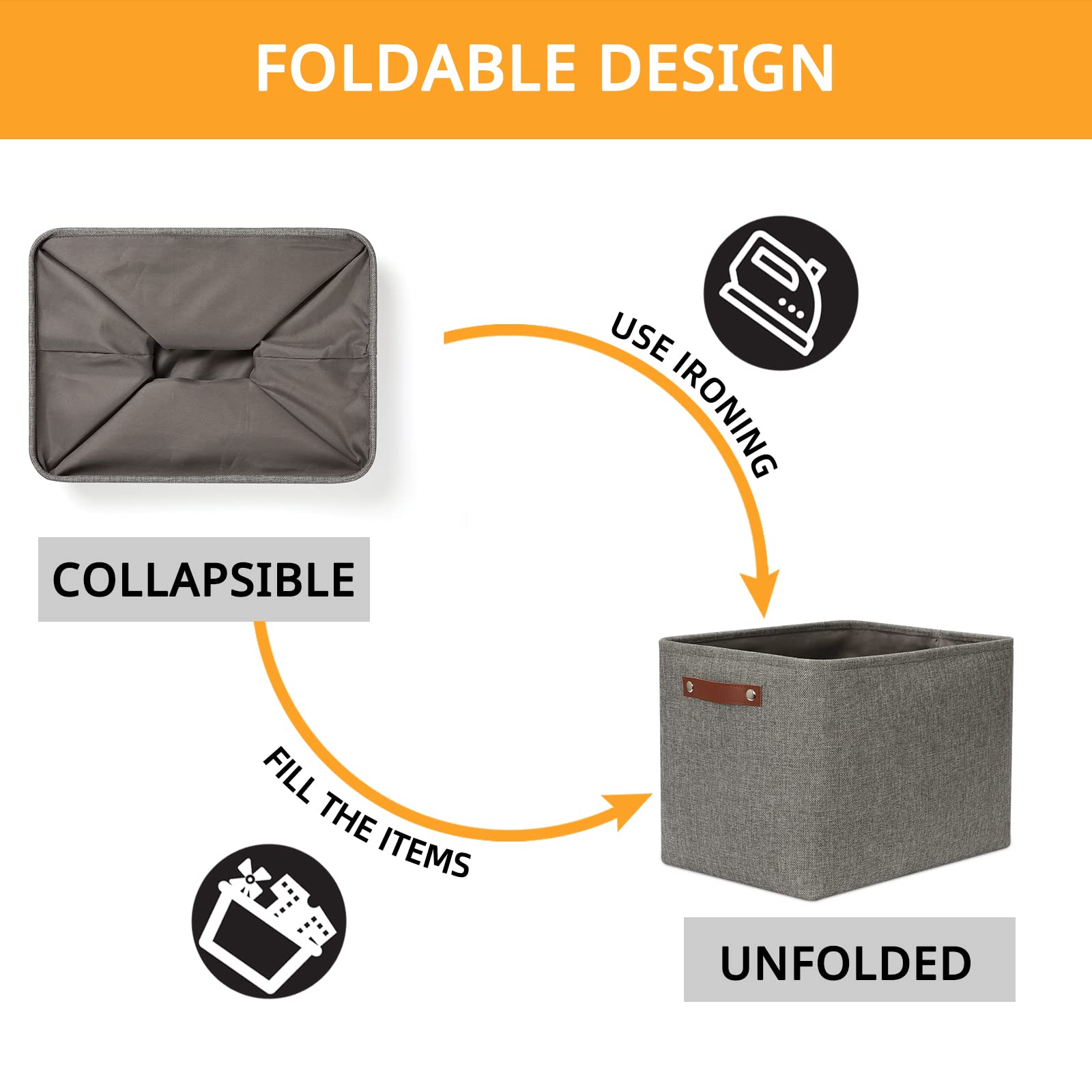 Grey Storage Baskets for Organizing 2 Pack 16"x12"x12" Fabric Shelf Baskets for Gifts Empty Large Storage Organizer for Closet (2 Count)