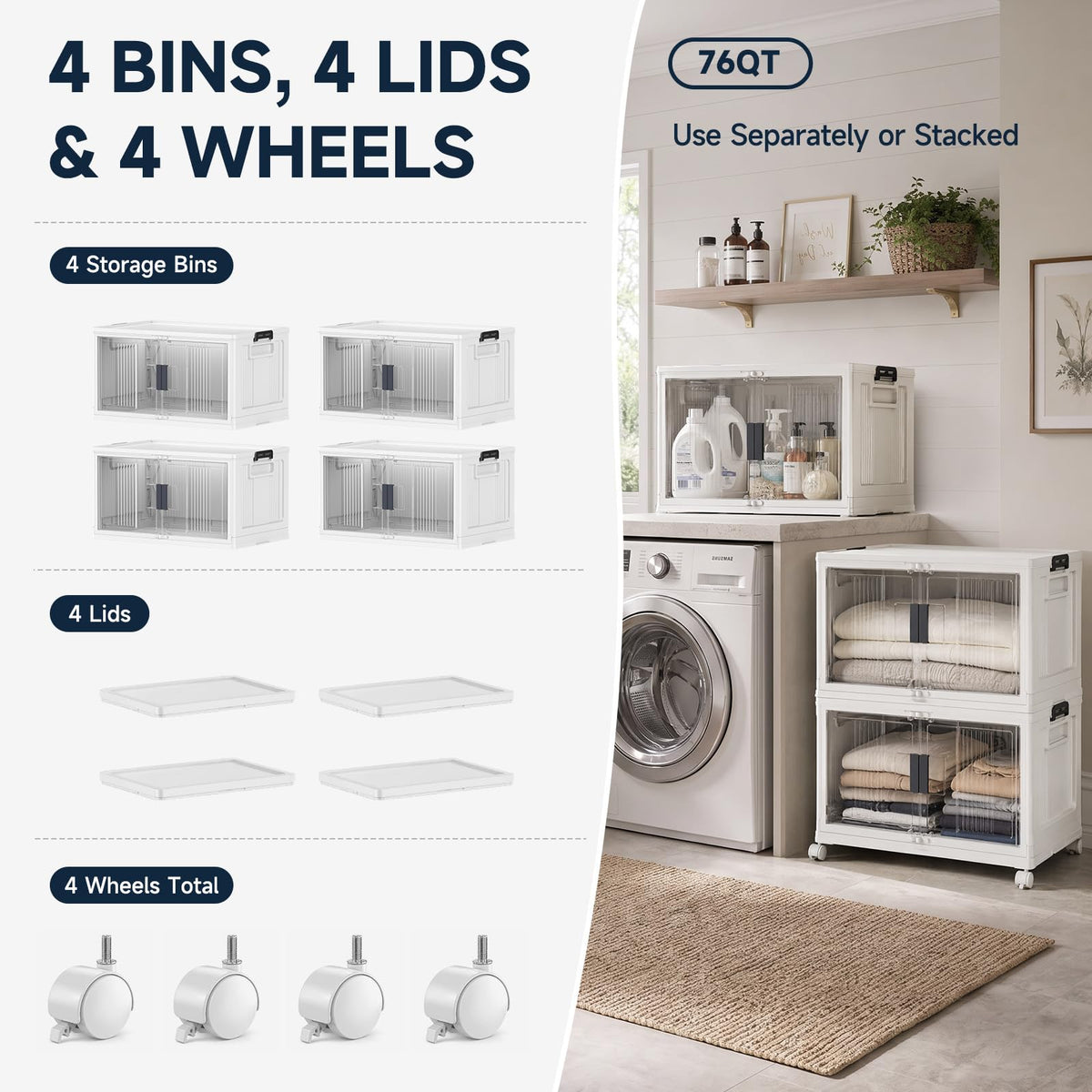 76QT Storage Bins with Lids for Home