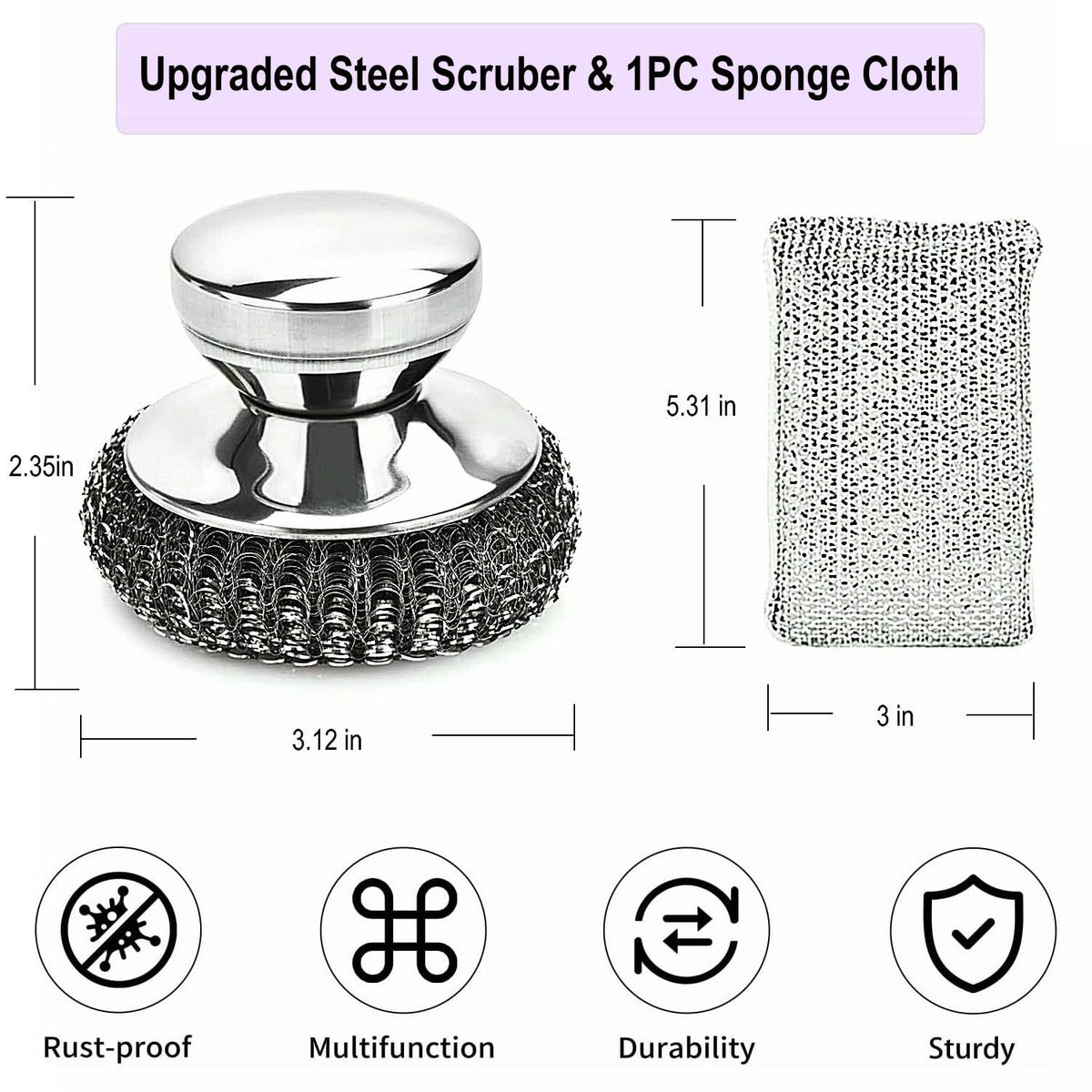 Stainless Steel Wool Scrubber with Short Handle Steel Scrubber Wool Pads for Cleaning Dishes Metal Scrubber Pot Scrubbers for Iron Pots (4.8 Ounce)