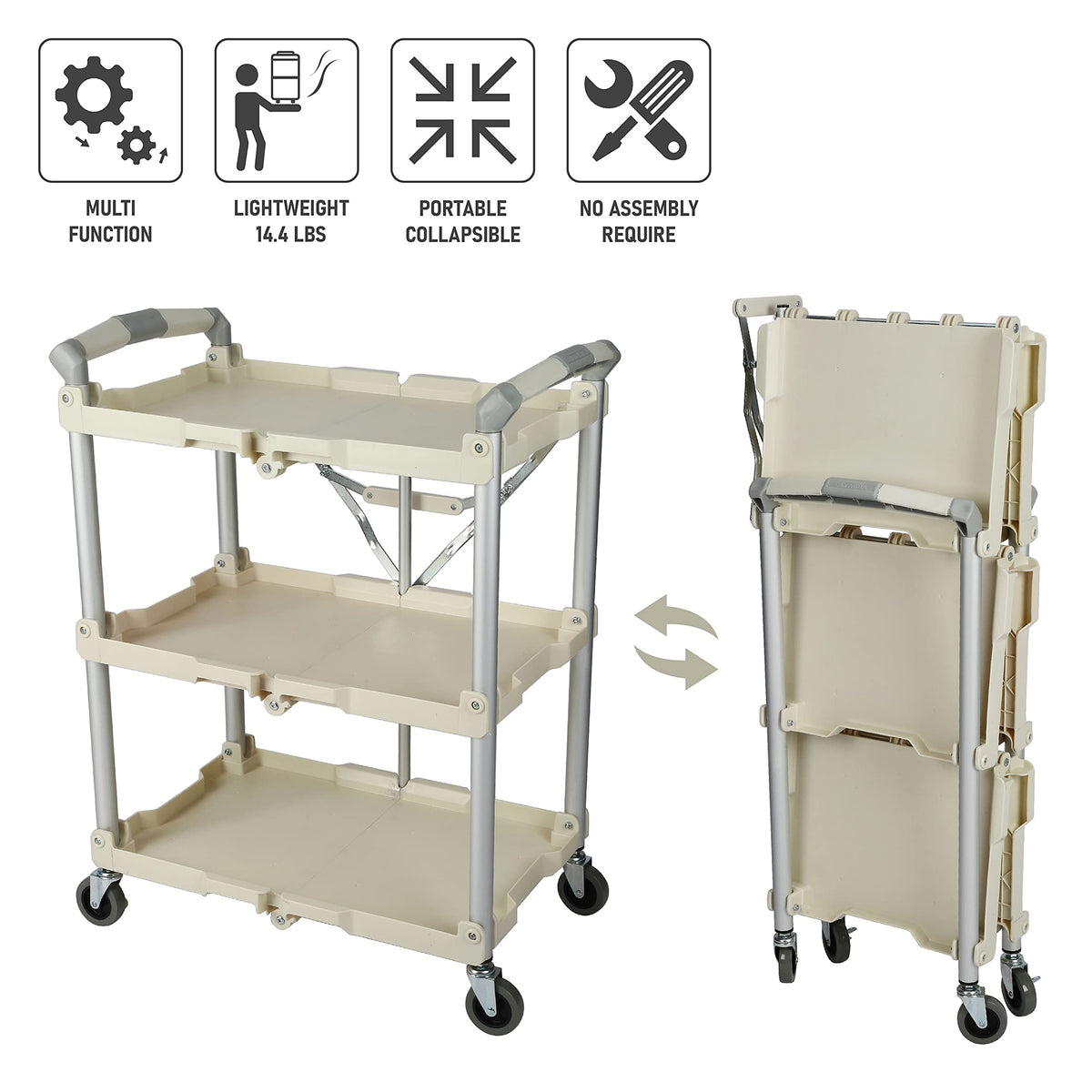 89-351 Pack-N-Roll Folding Collapsible Service Cart, 150LB Capacity, White