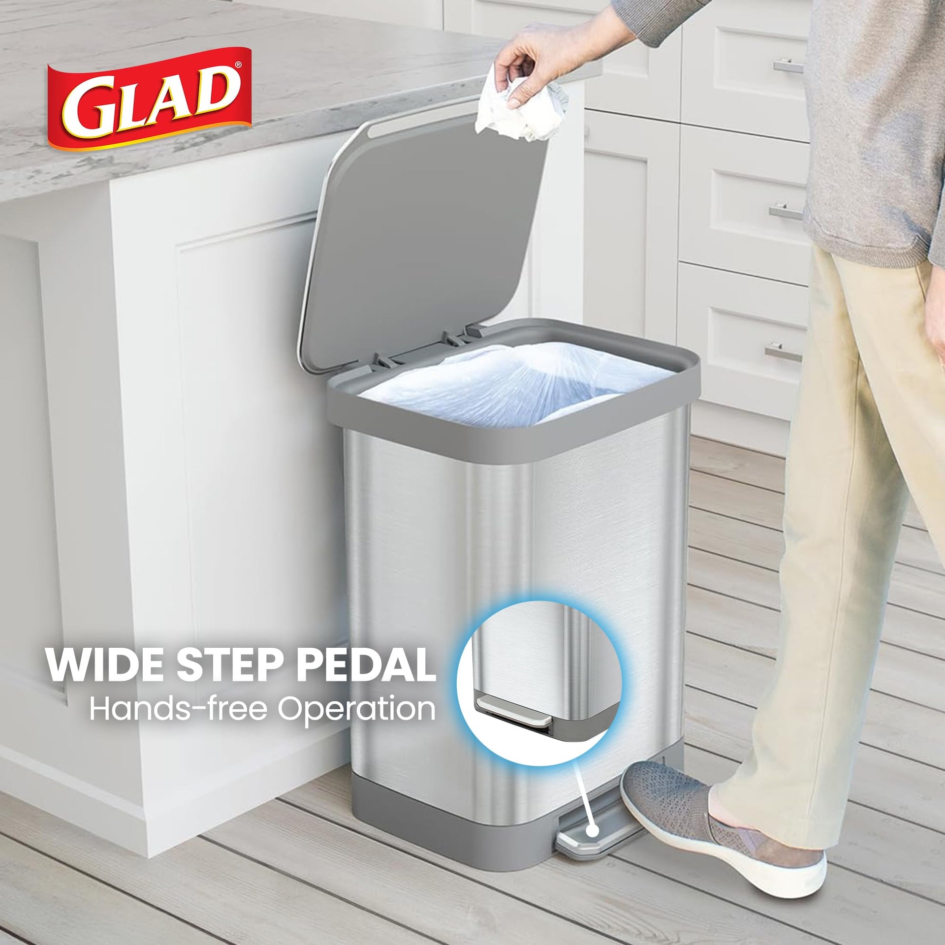 Stainless Steel Trash Can with Clorox Odor Protection