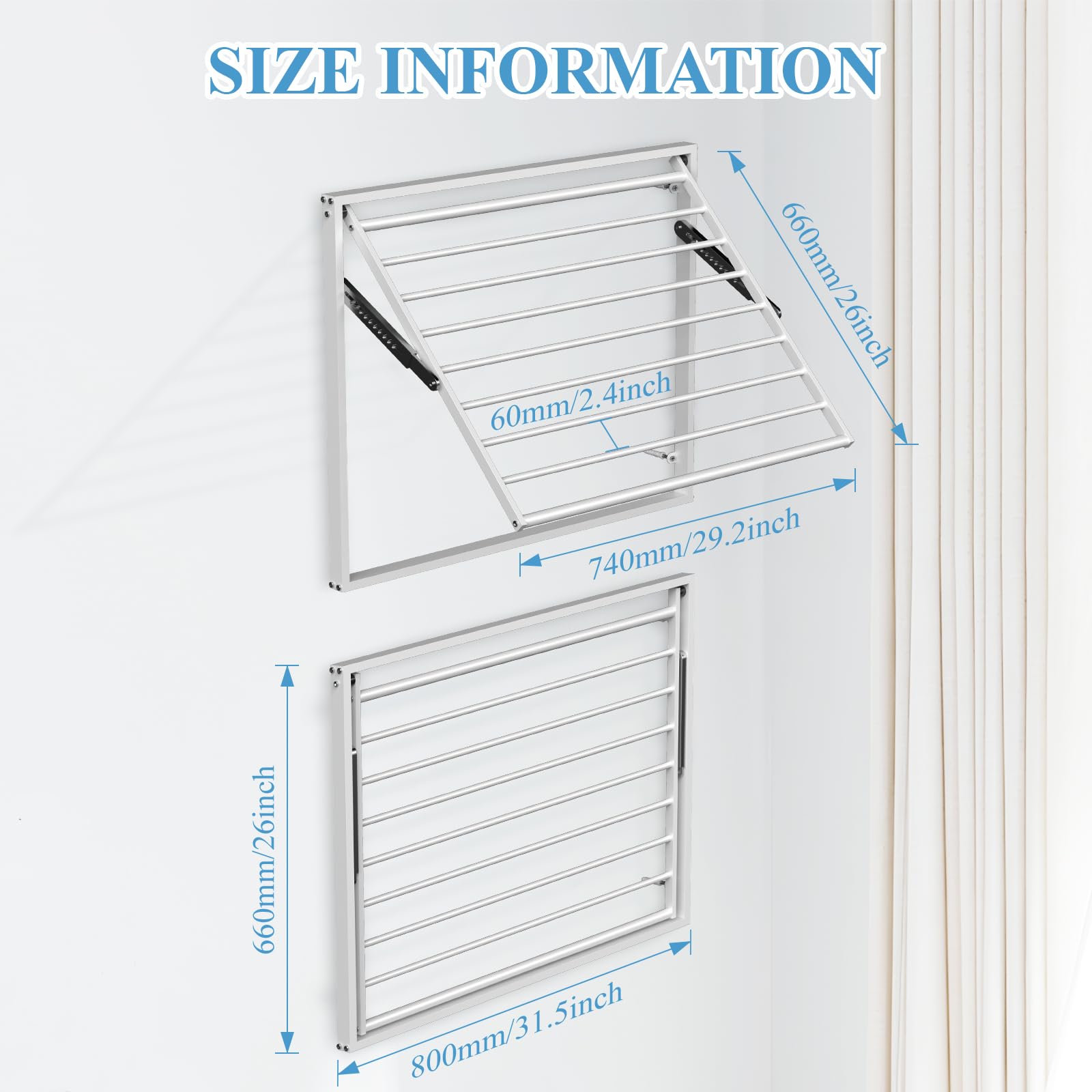 2 Pcs Wall Mount Clothes Drying Rack 26 X 31.5 Laundry Room Organizer Laundry Drying Rack Foldable Stainless Steel Drying Rack Clothing Space Saver Laundry Rack for Hanging Clothes Sock Towel (2 Count)