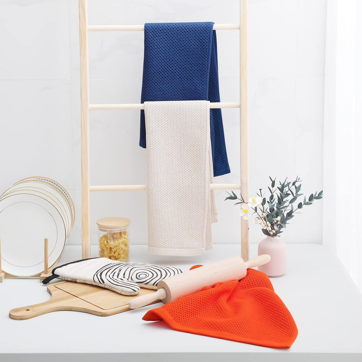 100% Cotton Waffle Weave Kitchen Dish Towels 6 (6 Count)