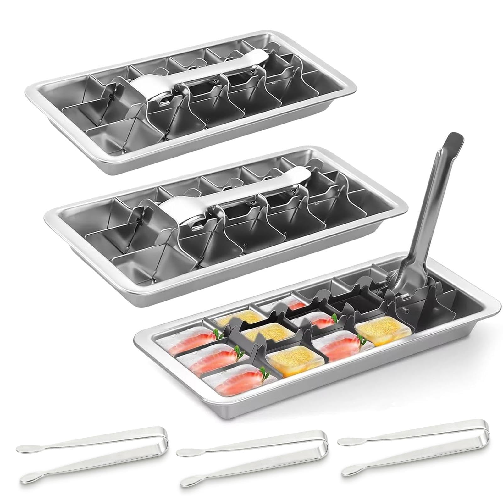 3 Pack 18 Slot Ice Cube Trays Stainless Steel (18 Count)