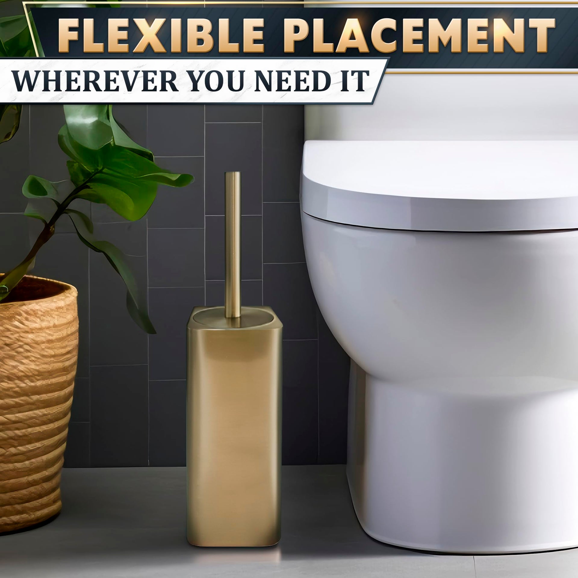 Gold Toilet Brush and Holder Set