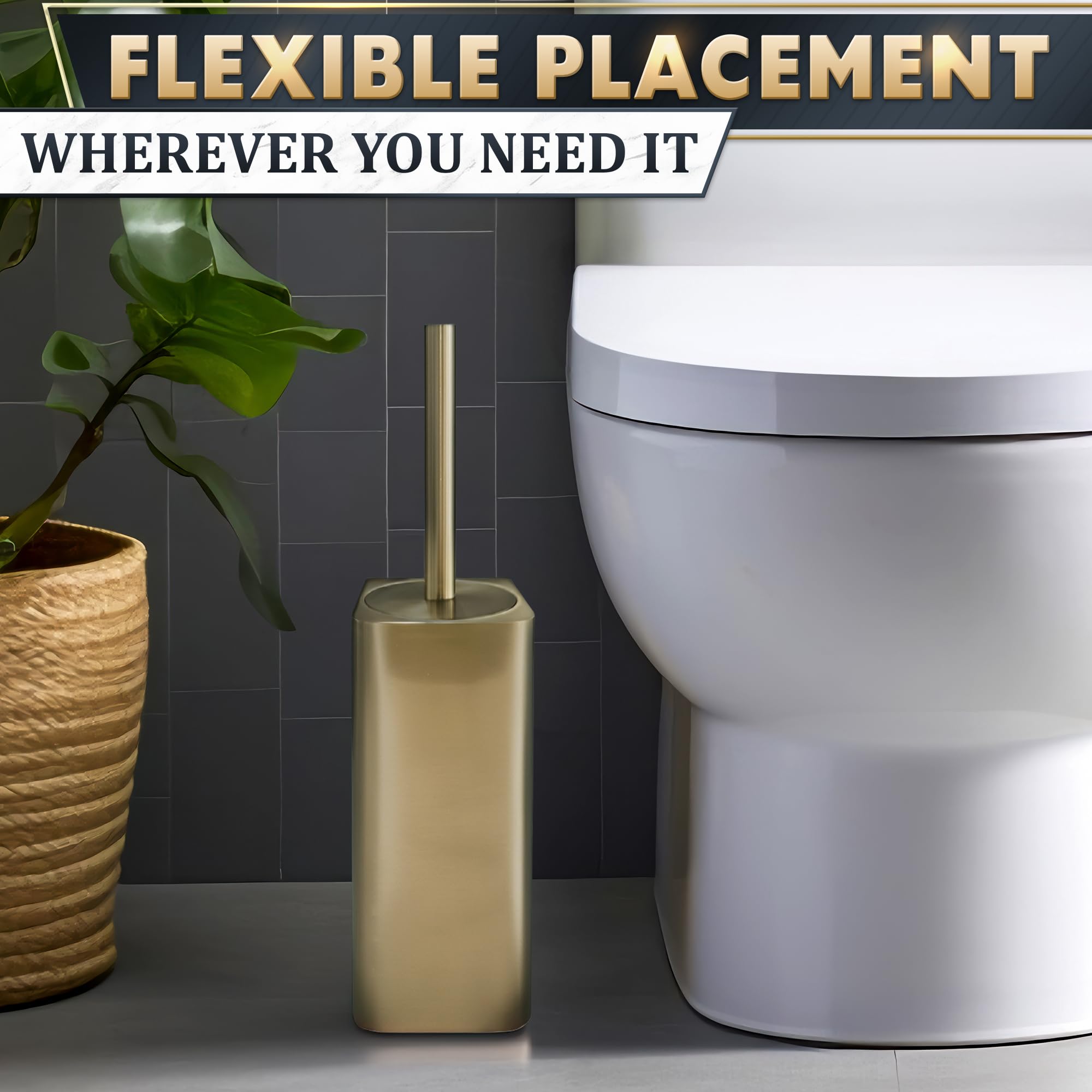 Gold Toilet Brush and Holder Set
