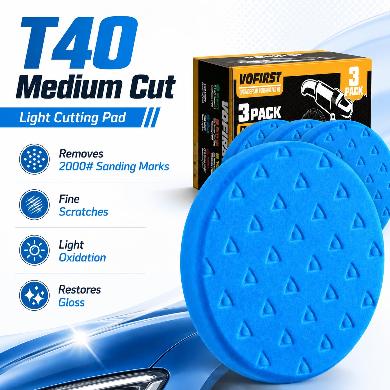 Polishing Pad 6.5 Inch 3 Pack Blue Foam Buffing Pads for Car Detailing (3 Count)
