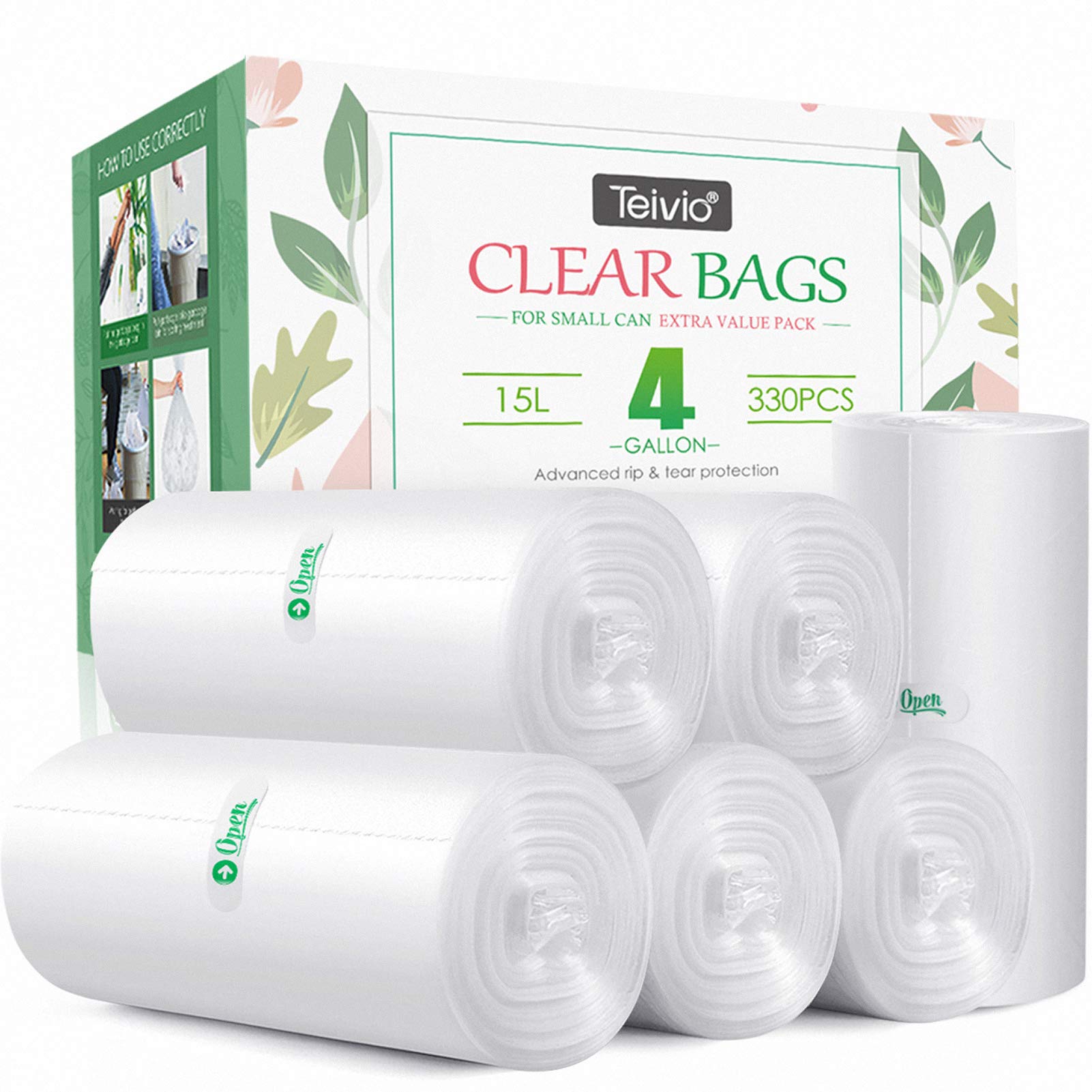 Small Clear Trash Bags 4 Gallon 330 Count Bathroom Garbage Bags