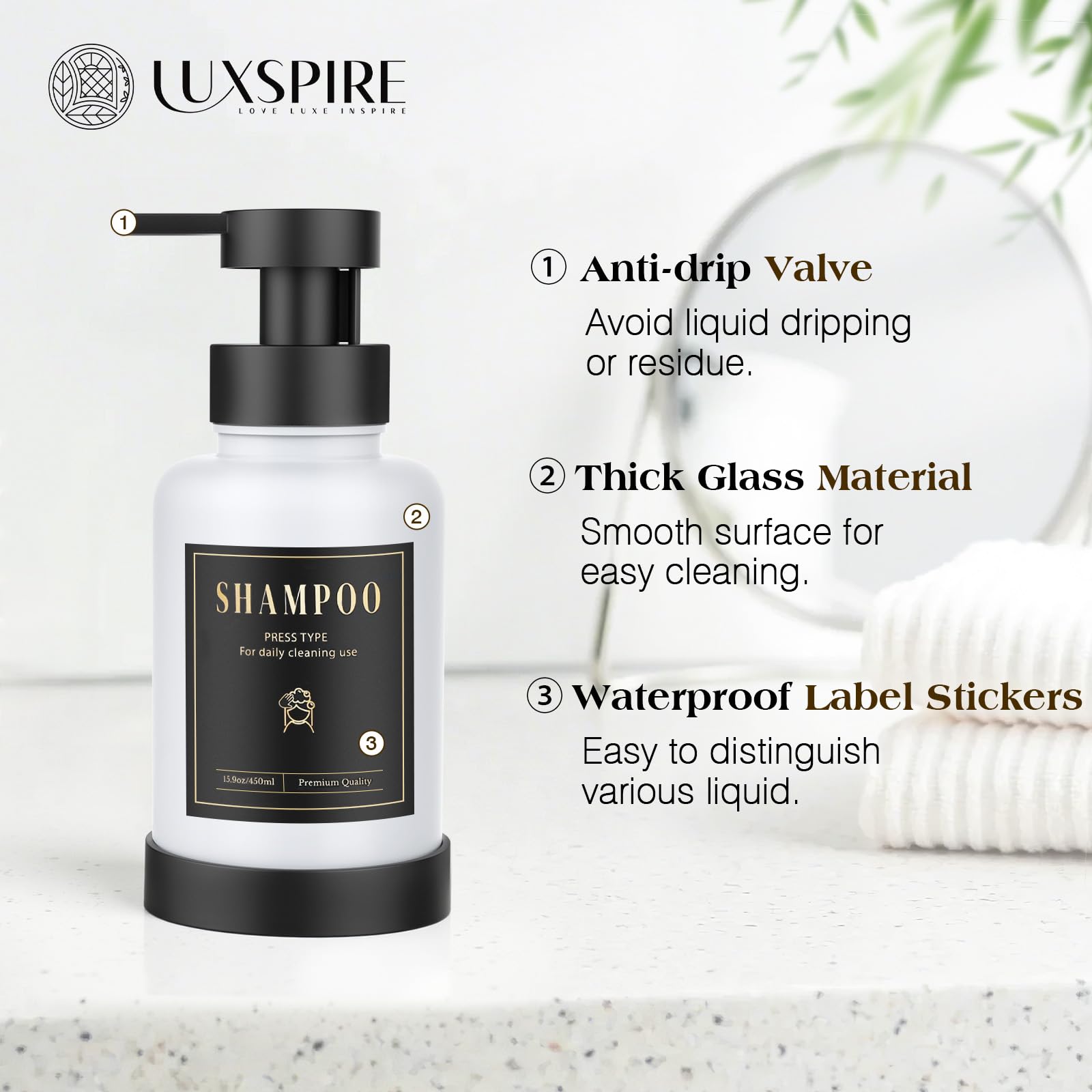 Glass Foaming Soap Dispenser 15oz Hand Soap Bottle (2 Count)