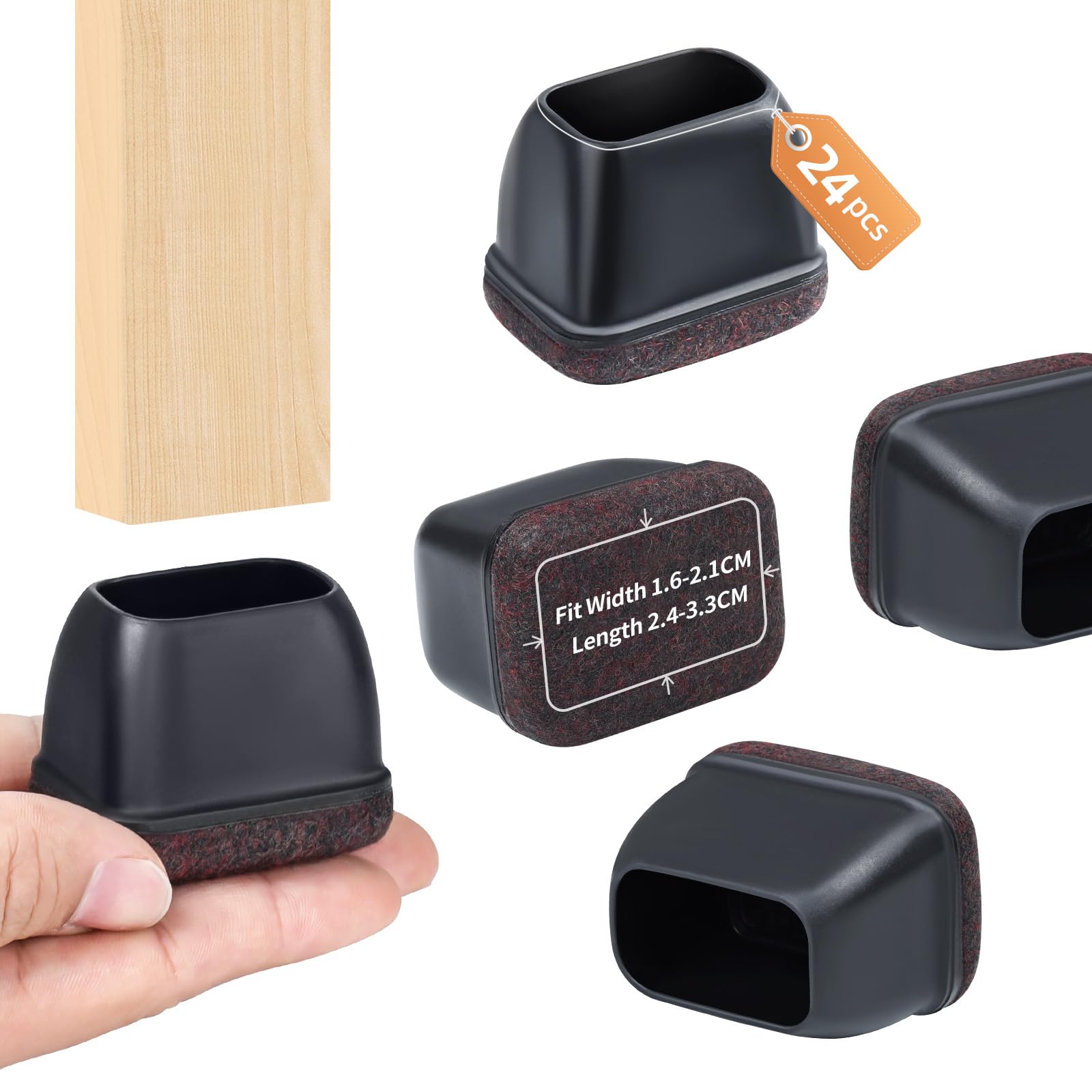 24 Pcs Rectangle Felt Chair Leg Floor Protectors for Hardwood Floors (24 Count)