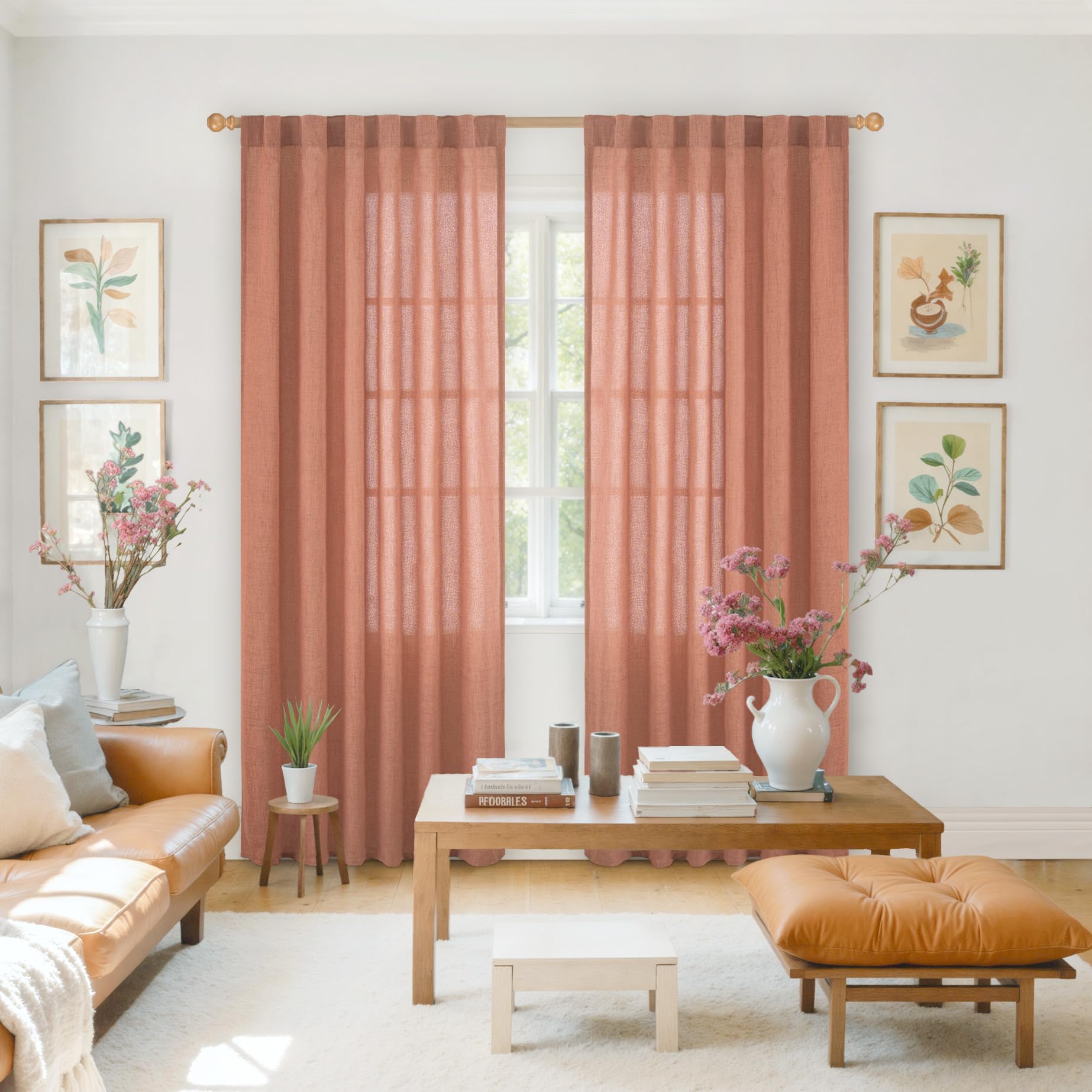 Terracotta Linen Curtains 84 Inch Length (2 Count)