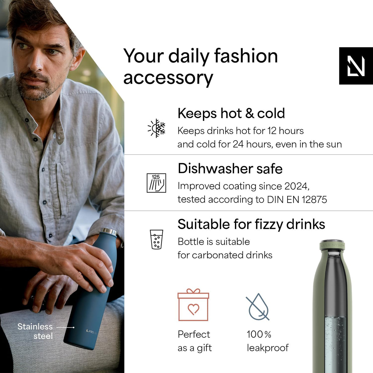 Stainless Steel Insulated Water Bottle 12oz 17oz 25oz 34oz 51oz