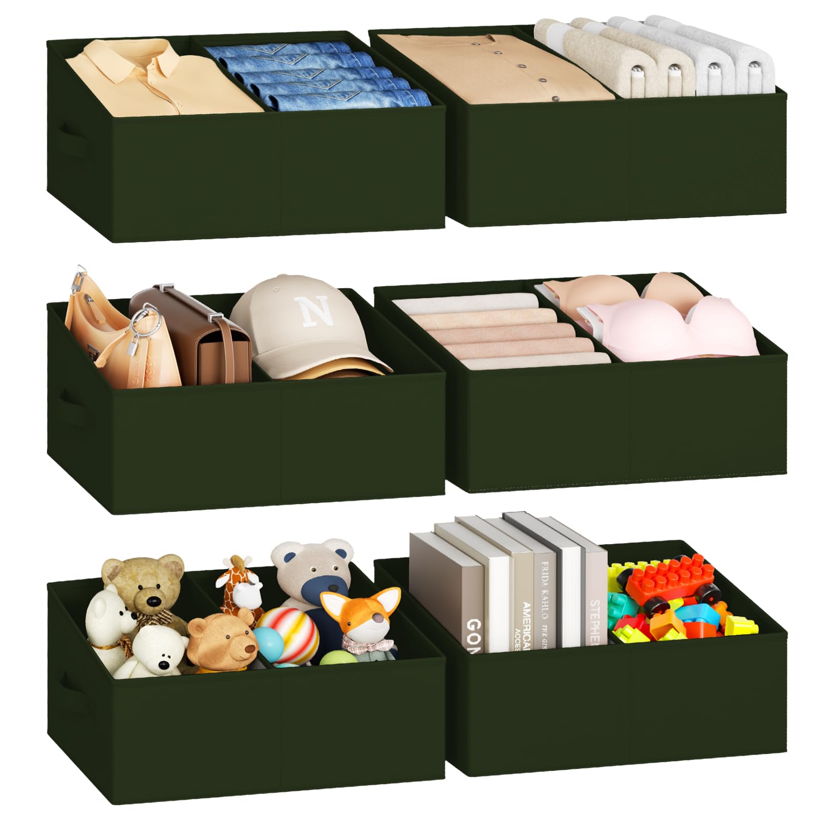 Large Closet Shelf Organizer Bins 6 Packs with Handles and Divider (6 Count)