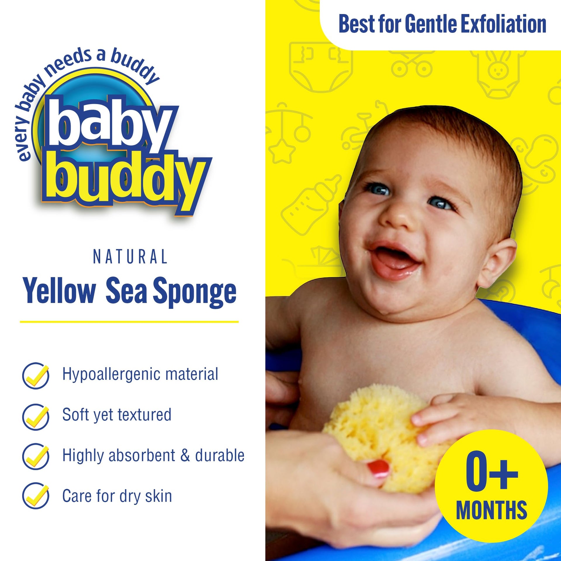Baby Bath 4in Yellow Sea Sponge (3 Count)
