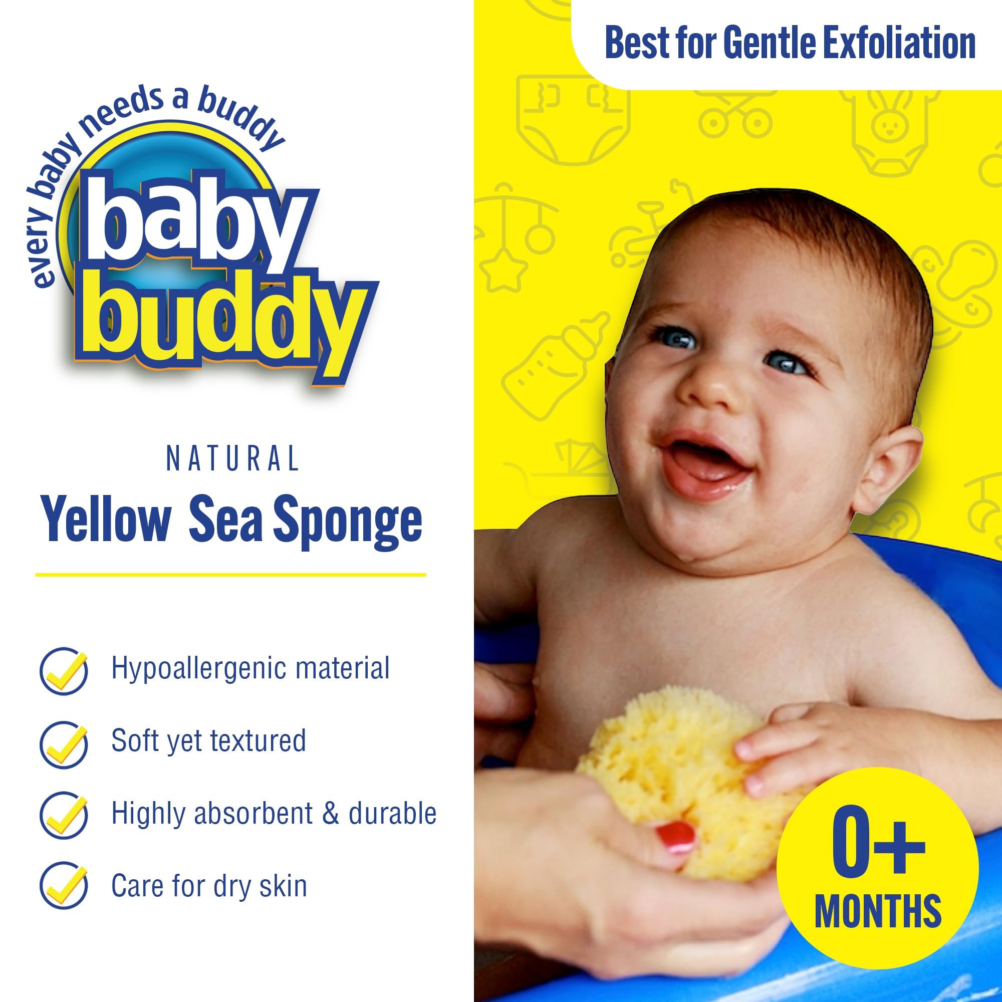 Baby Bath 4in Yellow Sea Sponge (3 Count)