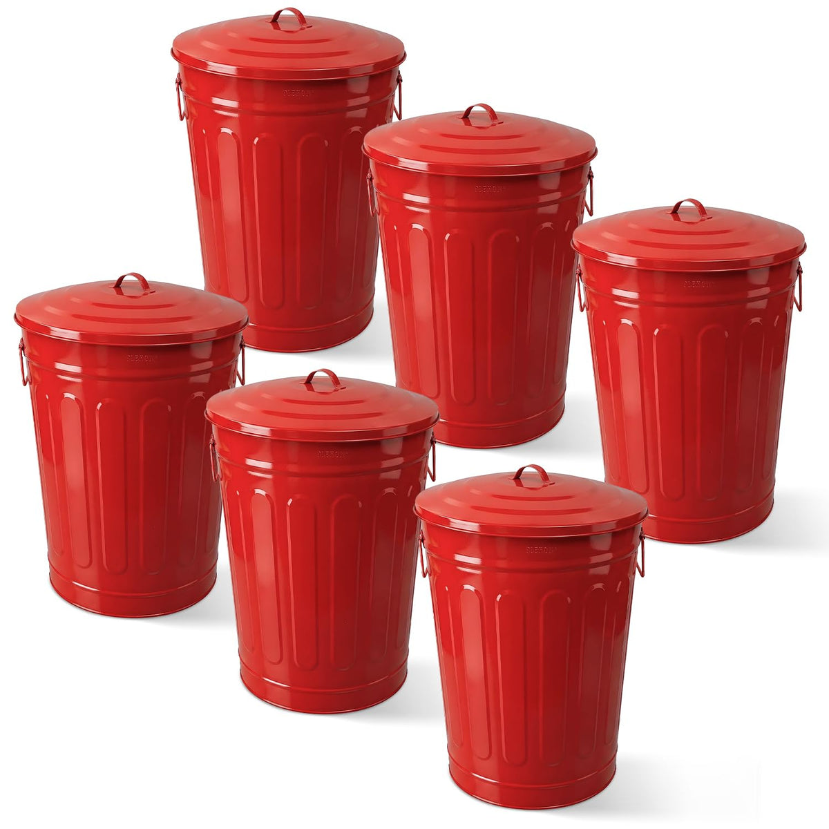 Metal Trash Can with Lid 13 Gallon (6 Count)
