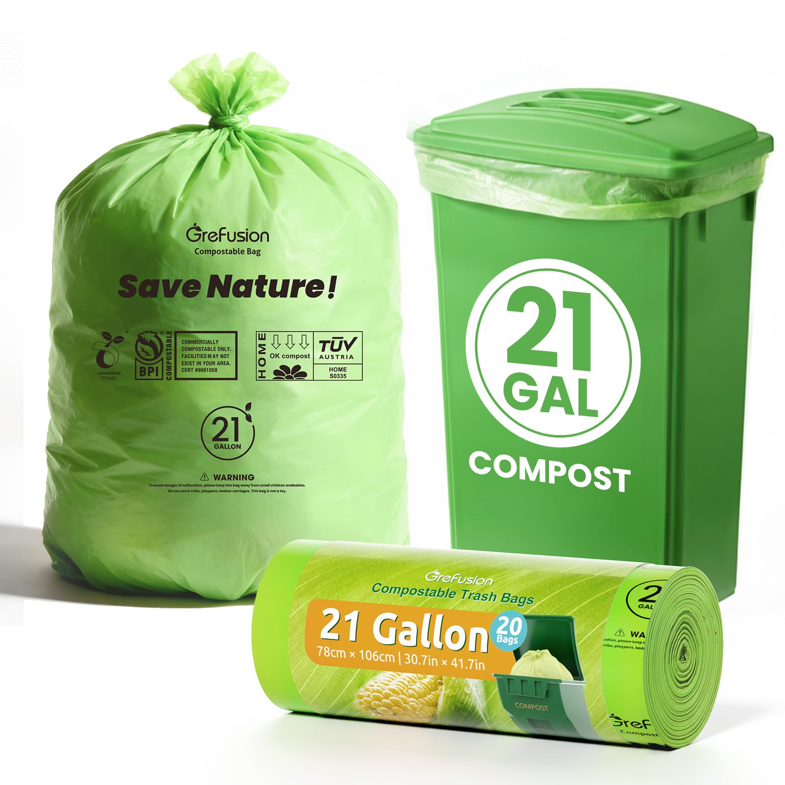 Compostable Trash Bags 21 gallon (20 Count)