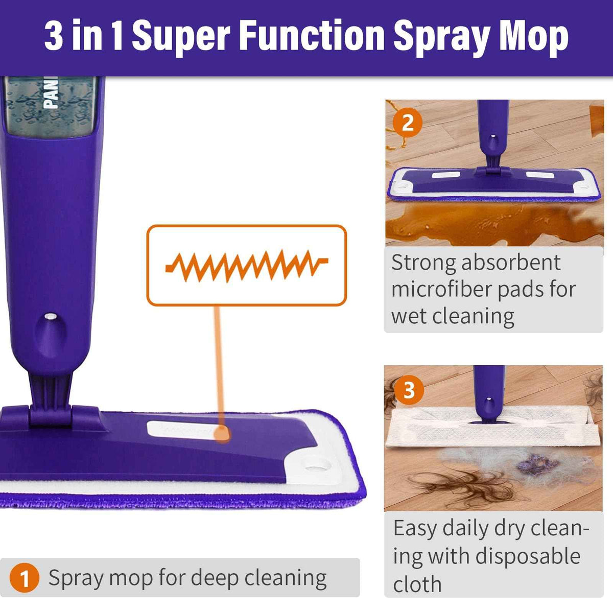 Spray Mop for Floor Cleaning with Bottle & 3 Microfiber Pads