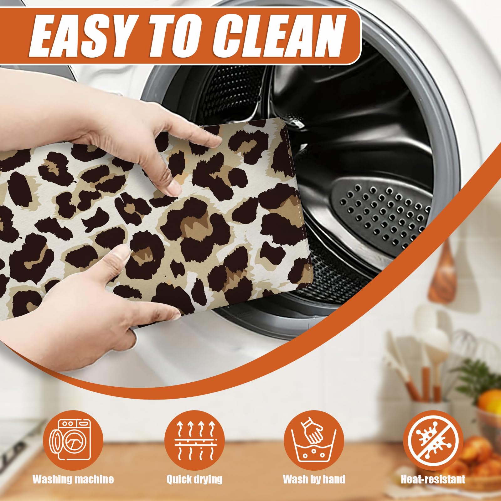 Brown Leopard Dish Drying Mat for Kitchen Counter Microfiber Absorbent Dish Kitchen Drying Mat Draining Reusable Washable for Dishes