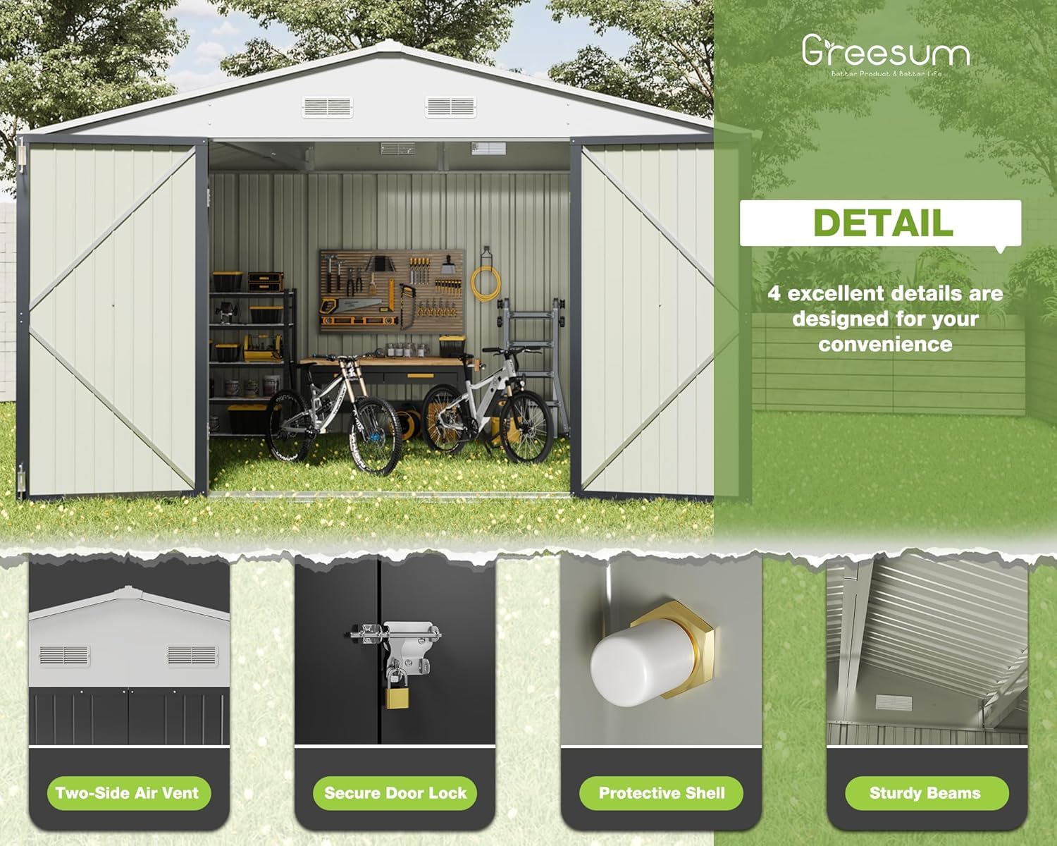 10x8FT Outdoor Storage Shed Utility Tool Shed Gray