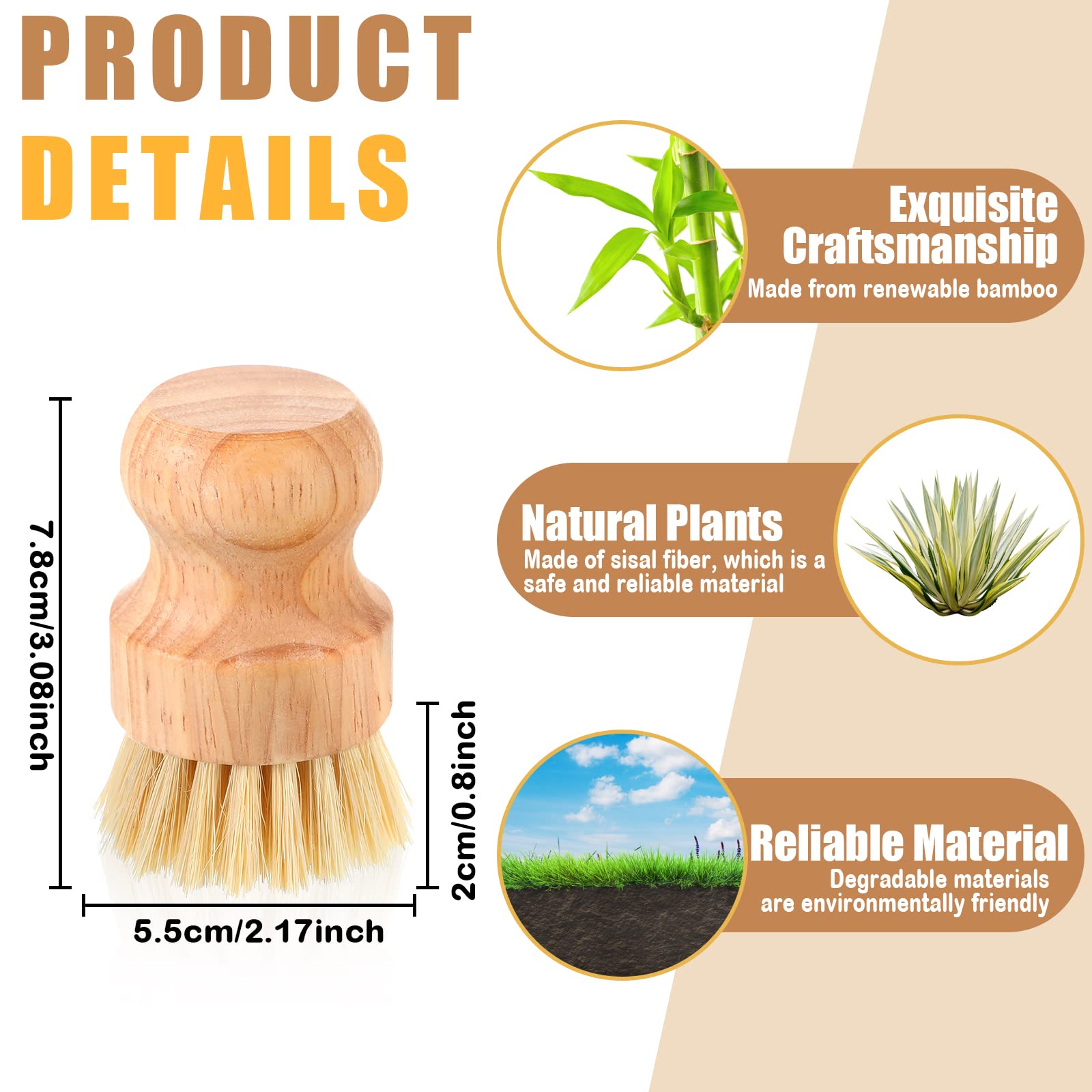 50 Packs Bamboo Dish Scrub Brushes Wooden Scrubbers Set Kitchen Dishwashing Scrubber with Natural Sisal Bristles for Iron Pot Pan Sink (50 Count)