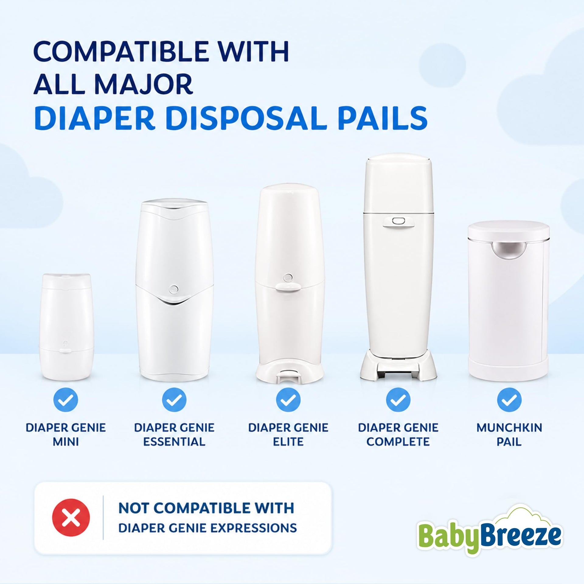 Diaper Pail Refill Bags Compatible with Playtex Diaper Genie Pails Odor Absorbing Diaper Disposal Trash Bags (8 Count)
