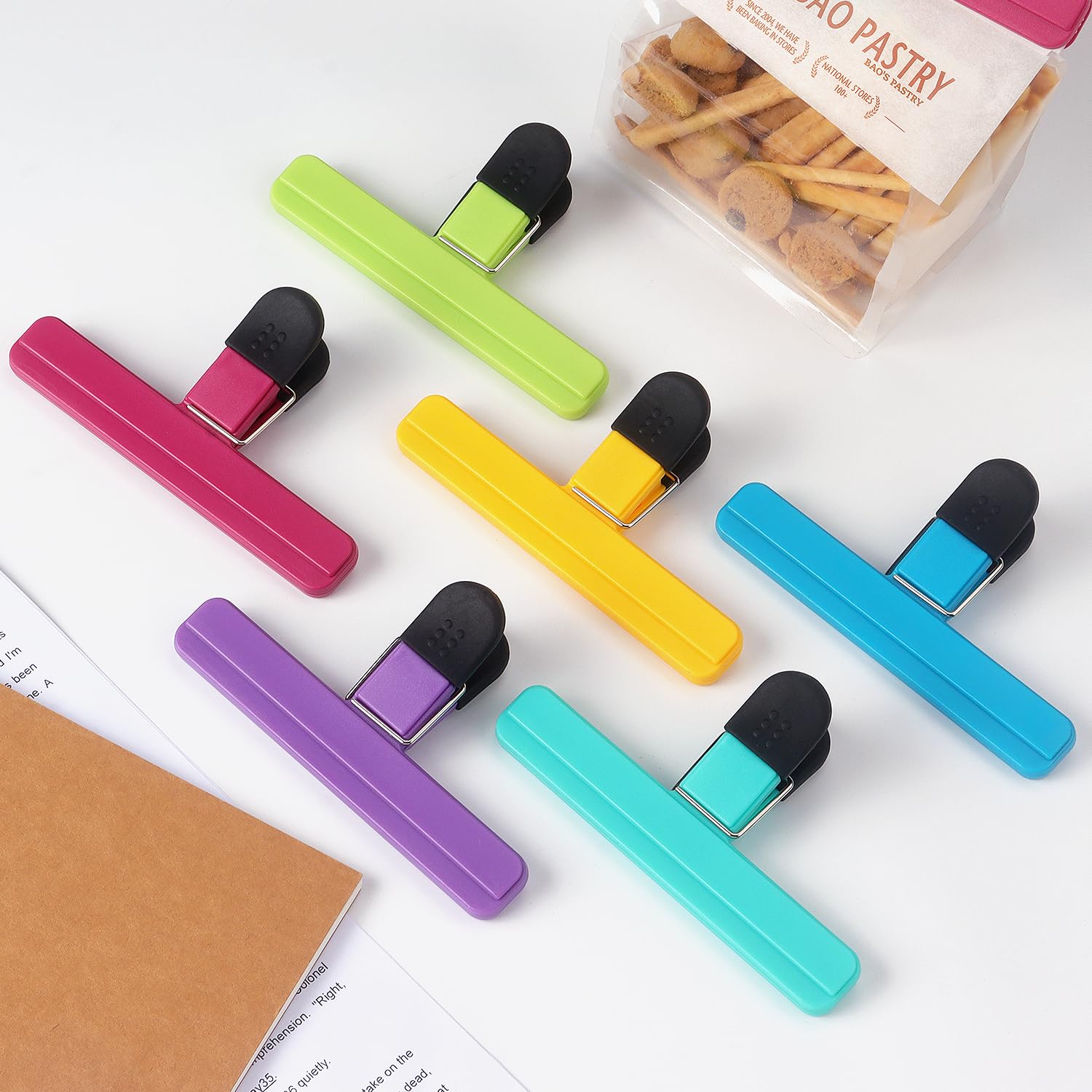 6 Pack Large Chip Bag Clips Assorted Color Food Clips (6 Count)