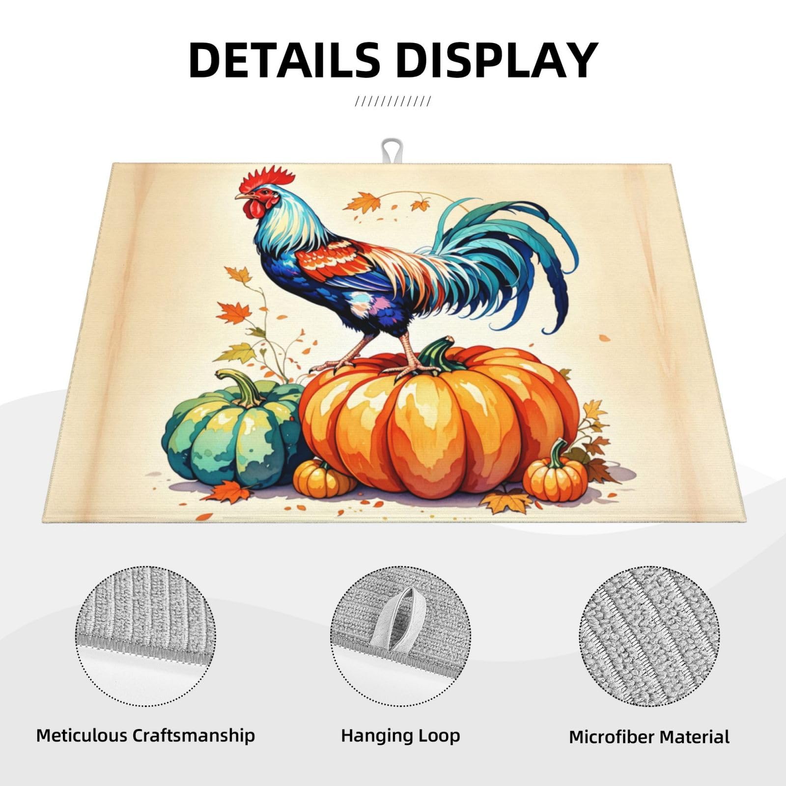 Rooster Pumpkin Dish Drying Mat Highly Absorbent Double