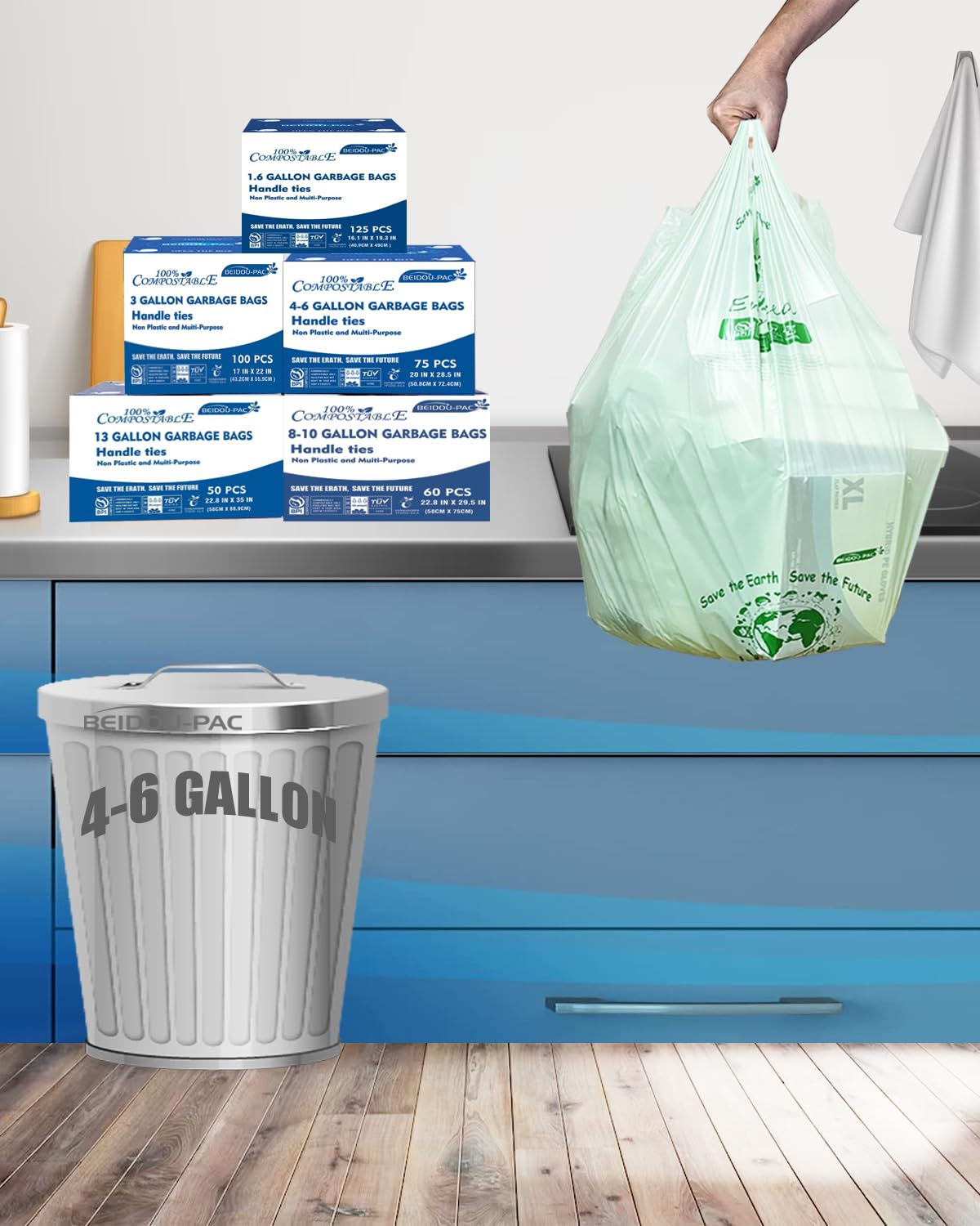 4 6 Gallon Compostable Trash Bags (75 Count)