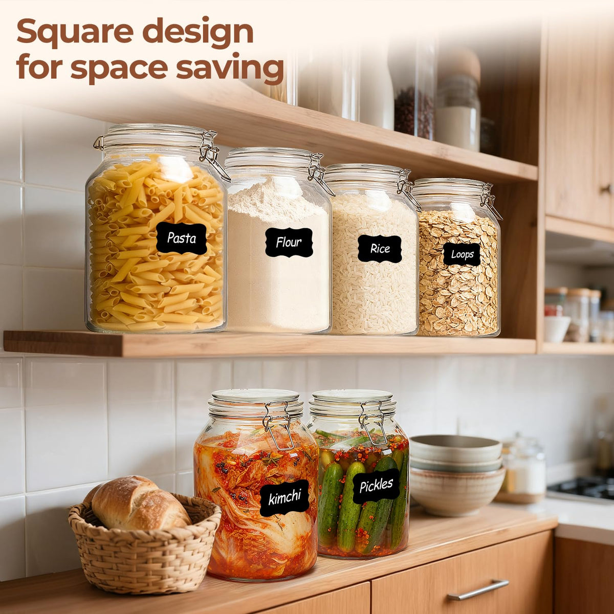 Large Glass Jars with Airtight Lids 1.1 Gallon 2 Pack Wide Mouth (2 Count)