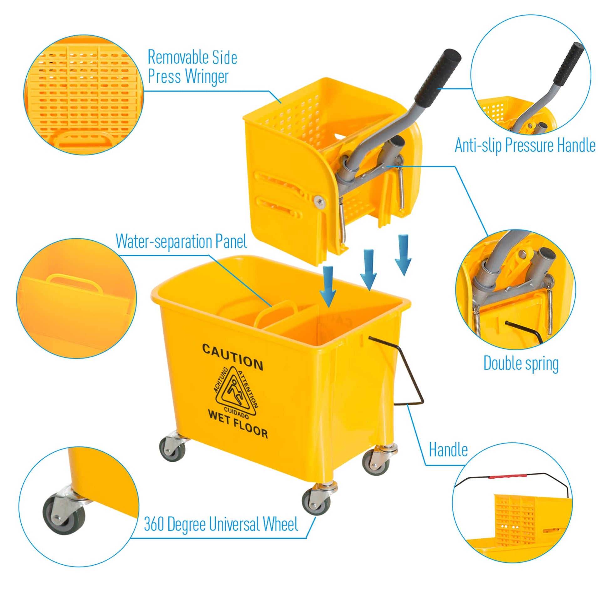Compact Mop Bucket with Wringer on Wheels for Floor Cleaning